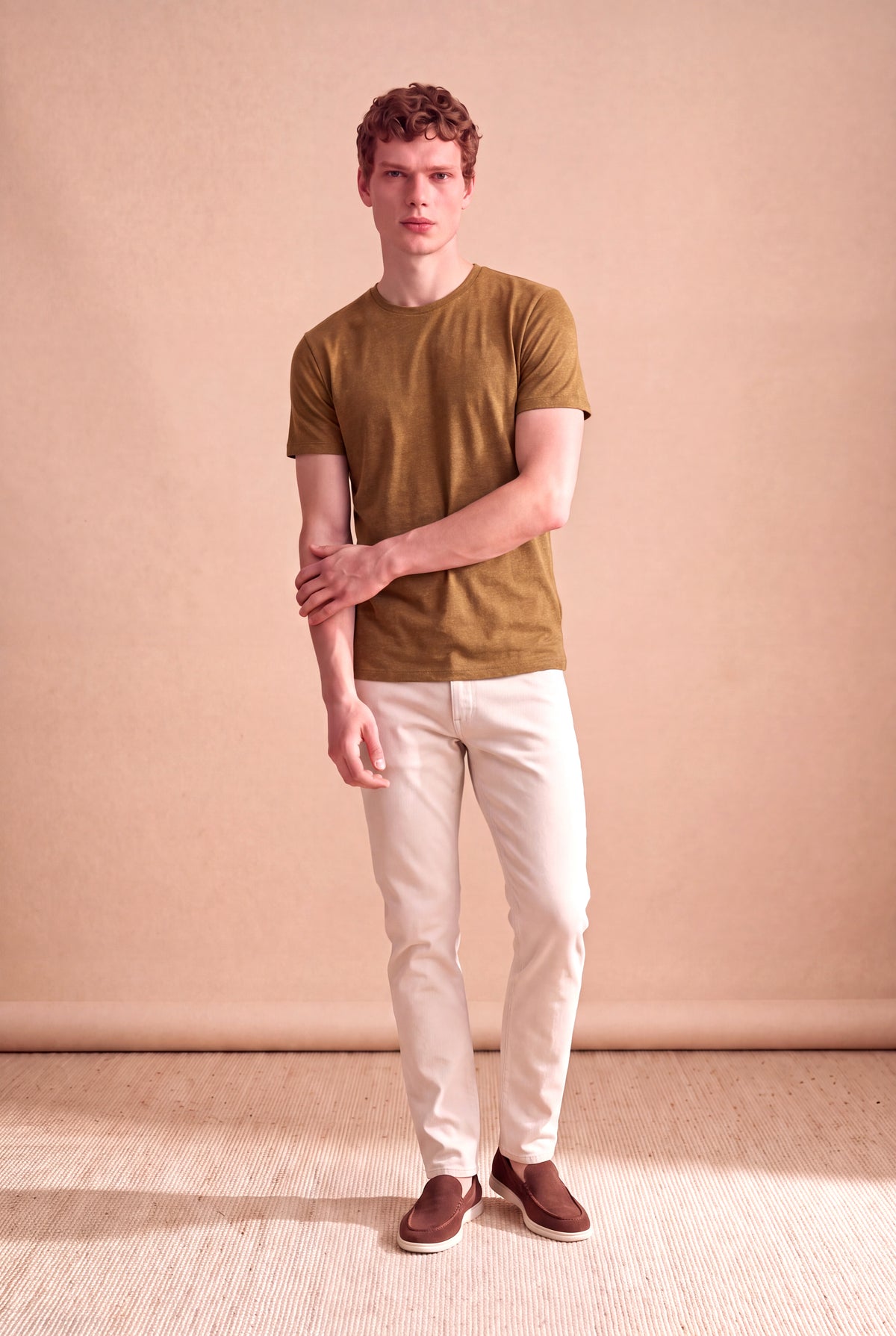 Erkek Kahve-Yeşil Kısa Kollu Bisiklet Yaka Basic T-Shirt OLAV