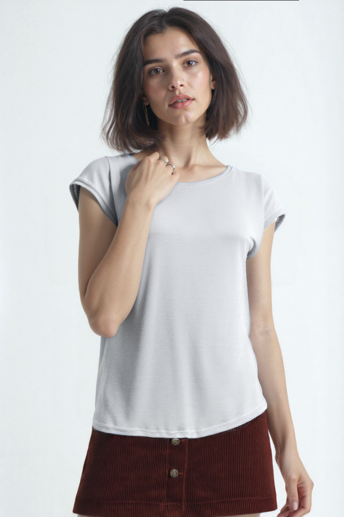 Beyaz Bisiklet Yaka Pamuklu Kadın Kısa Kollu T-Shirt BETTY O-NECK TOP
