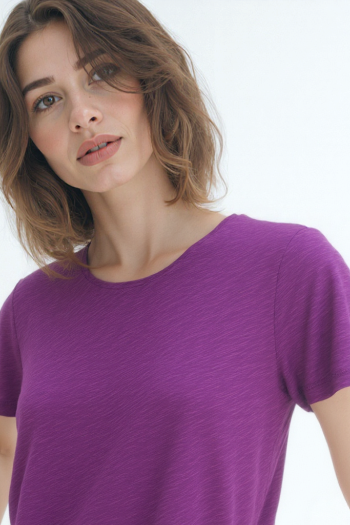 Mor Bisiklet Yaka Pamuklu Kısa Kollu Kadın T-Shirt BETTINA S/S TOP