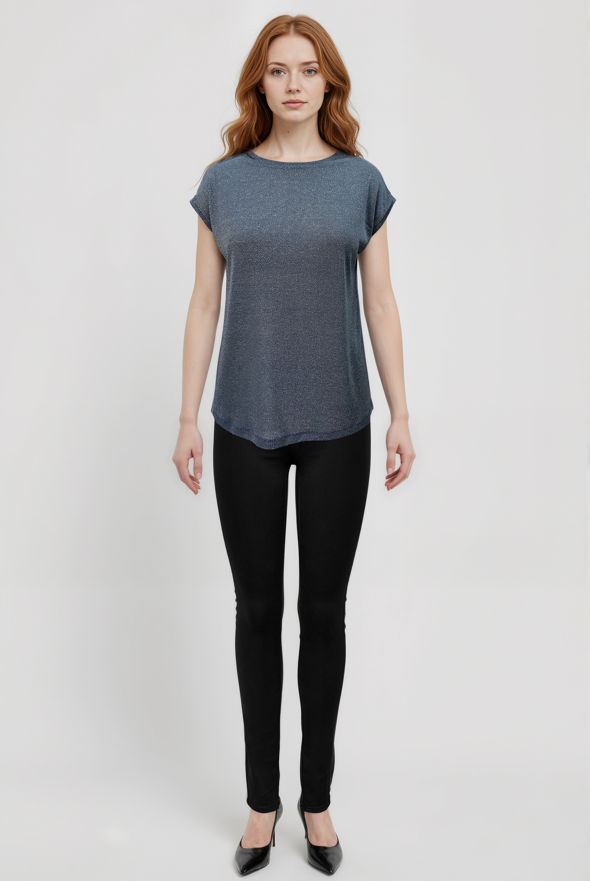Koyu Gri Bisiklet Yaka Simli Kısa Kollu Kadın T-Shirt SKY GLITTER S/S TOP - T-Shirt - Westmark London EU(TR) Store Organik Pamuklu Sürdürülebilir Moda