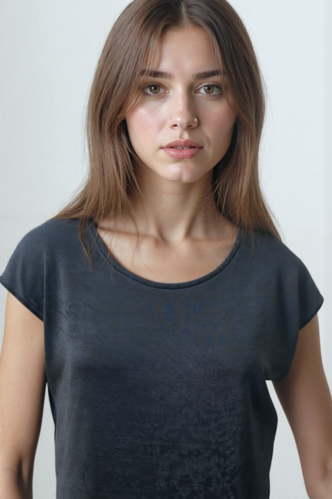 Koyu Gri Bisiklet Yaka Pamuklu Kadın Kısa Kollu T-Shirt BETTY O-NECK TOP