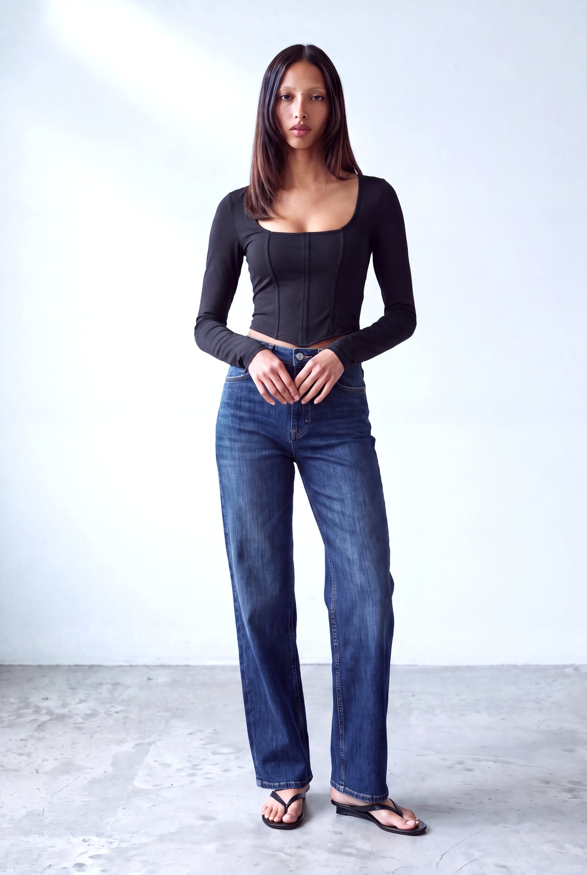 Siyah Kadın Siyah Esnek Kare Yaka Uzun Kollu Korse Görünümlü Bluz VIOLETTE - Top - Westmark London EU(TR) Store Organik Pamuklu Sürdürülebilir Moda