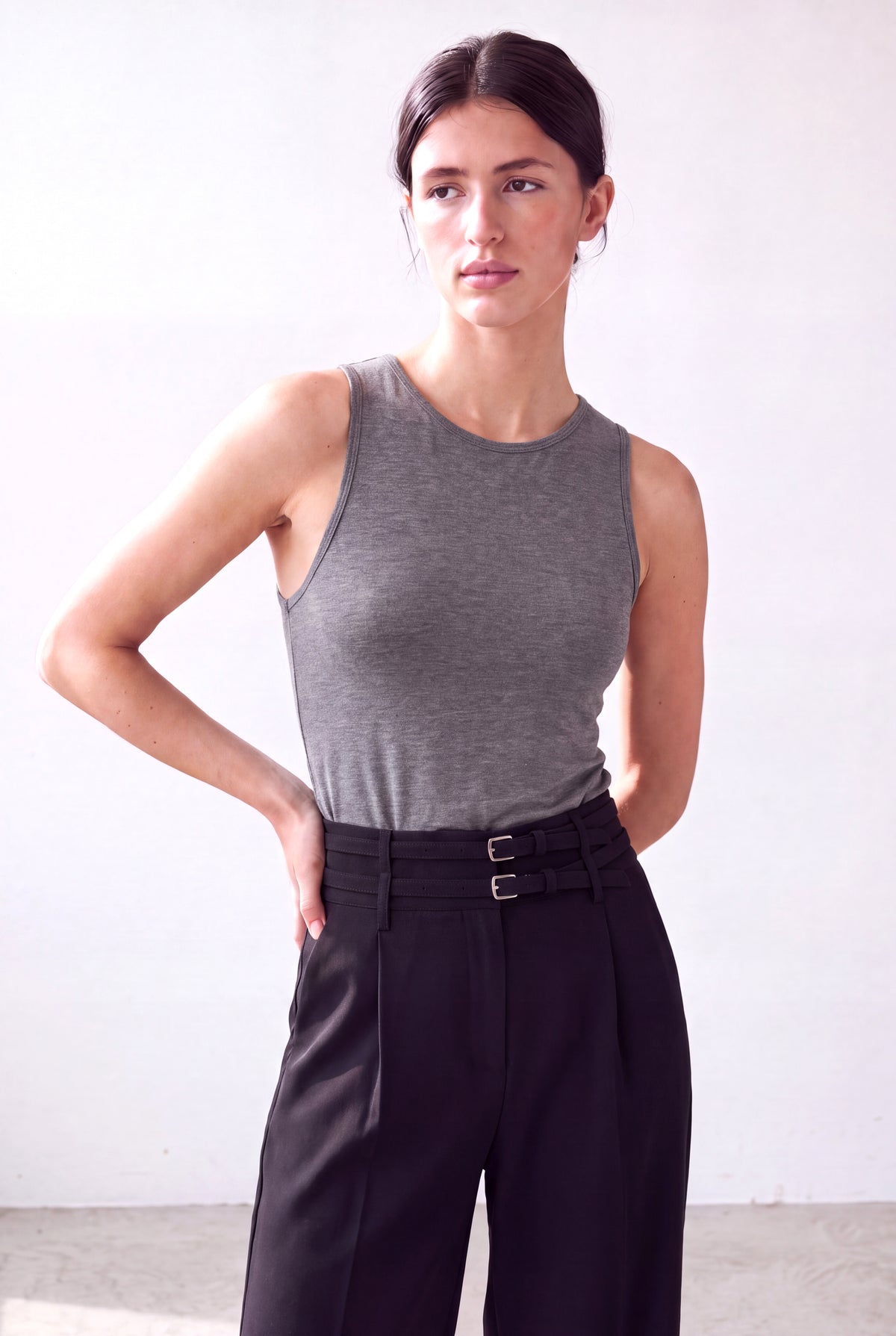 Gri Melanj Kadın Gri Melanj Süprem Bisiklet Yaka Kolsuz Uzun Üst PAIGE - Top - Westmark London EU(TR) Store Organik Pamuklu Sürdürülebilir Moda