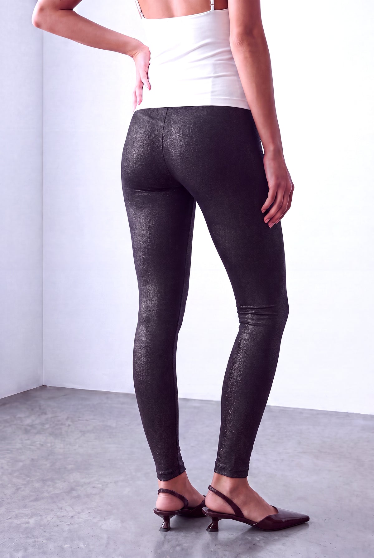 Siyah / Gümüş Simli Kadın Siyah / Gümüş Simli Yüksek Bel Lastikli Tayt STELLA - Leggings - Westmark London EU(TR) Store Organik Pamuklu Sürdürülebilir Moda