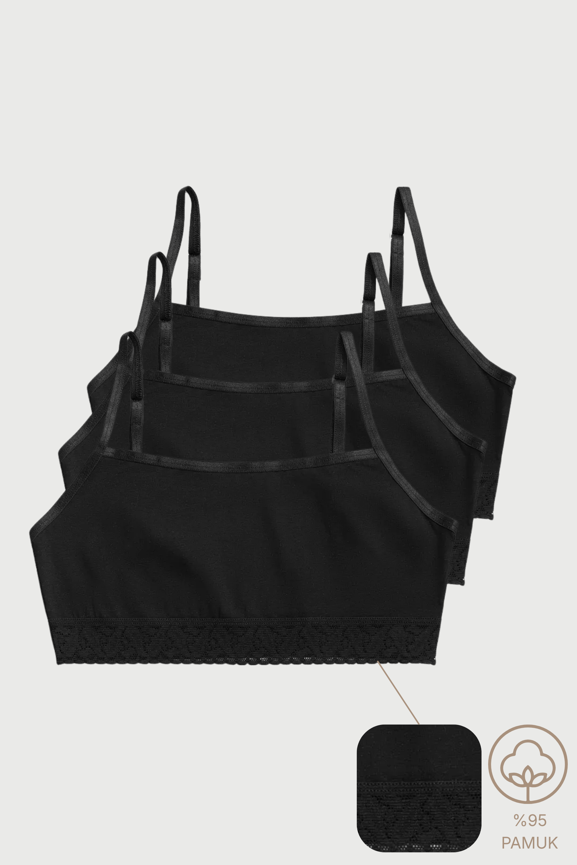 3'lü Siyah  Pamuk /  Elastan Kız Çocuk Alttan Dantelli Bustiyer Set LCALISA - Underwear - Westmark London EU(TR) Store Organik Pamuklu Sürdürülebilir Moda