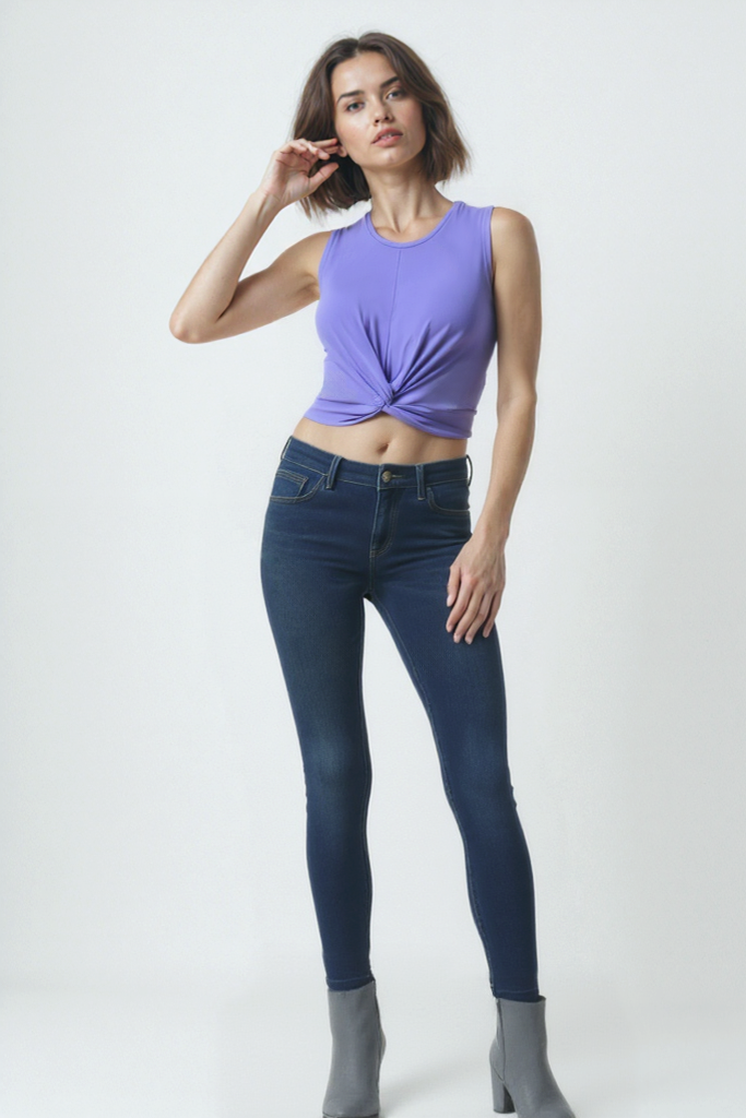 Açık Lila Bisiklet Yaka Pamuklu Kolsuz Crop Kadın T-Shirt TIANA S/L TOP