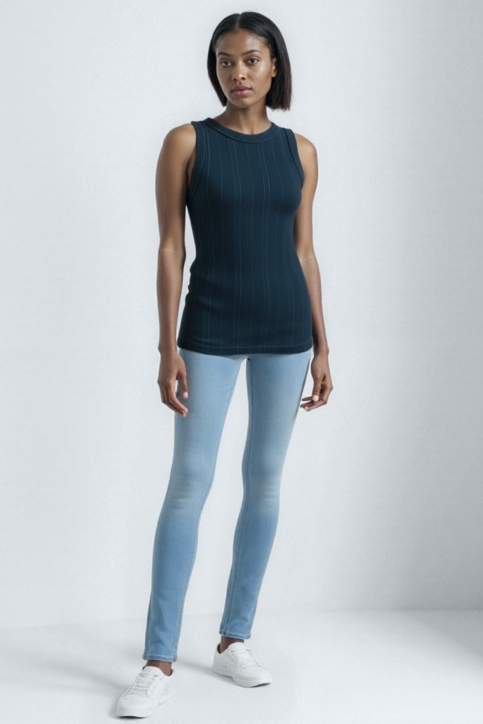 Gece Mavisi Bisiklet Yaka Kolsuz Kadın T-Shirt POPPY TOP - Tops - Westmark London EU(TR) Store Organik Pamuklu Sürdürülebilir Moda