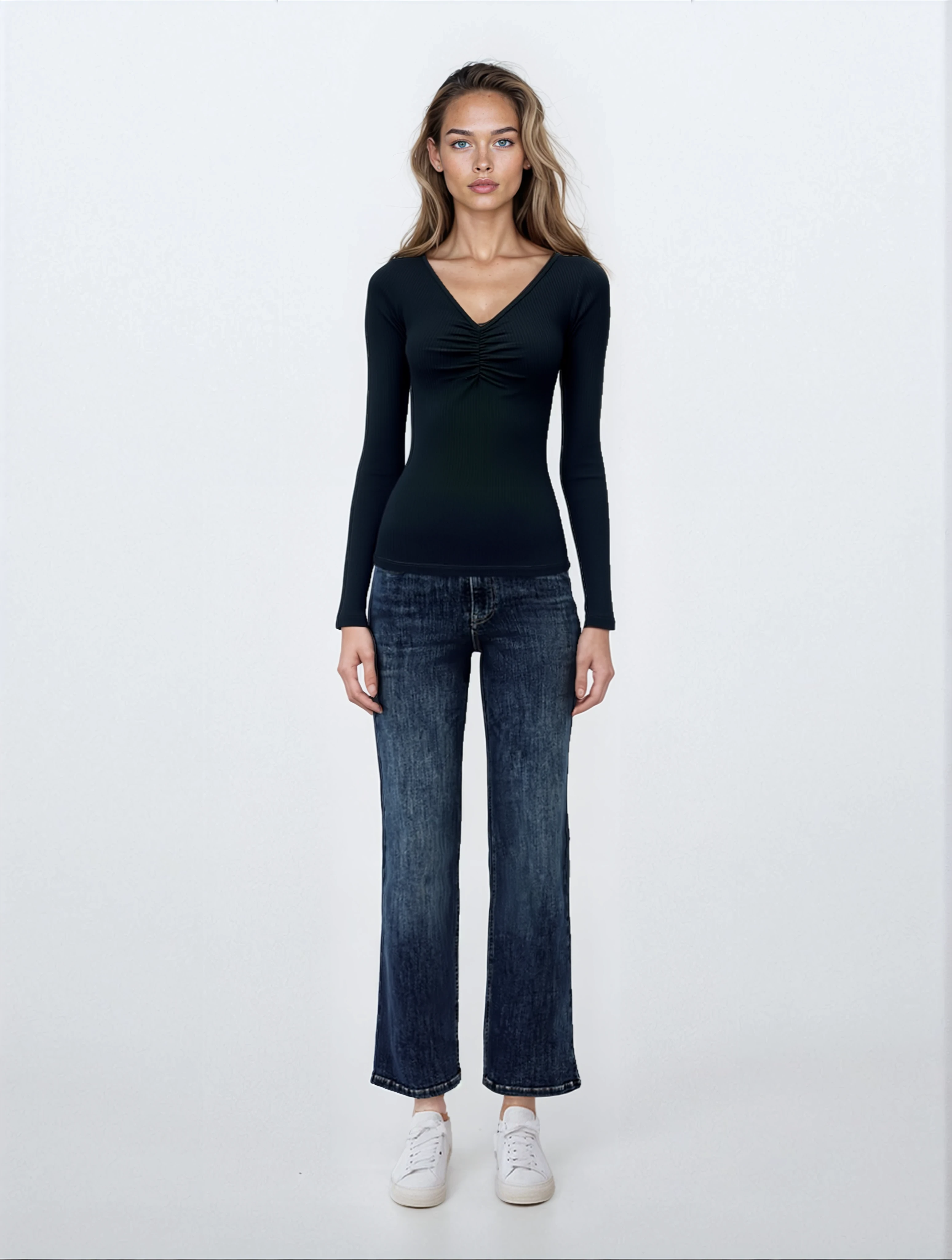 Siyah V Yaka Uzun Kollu Kadın Bluz OTTILIE TOP - Blouse - Westmark London EU(TR) Store Organik Pamuklu Sürdürülebilir Moda