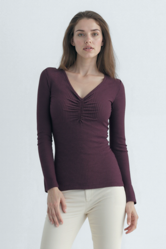 Bordo V Yaka Uzun Kollu Kadın Bluz OTTILIE TOP - Blouse - Westmark London EU(TR) Store Organik Pamuklu Sürdürülebilir Moda