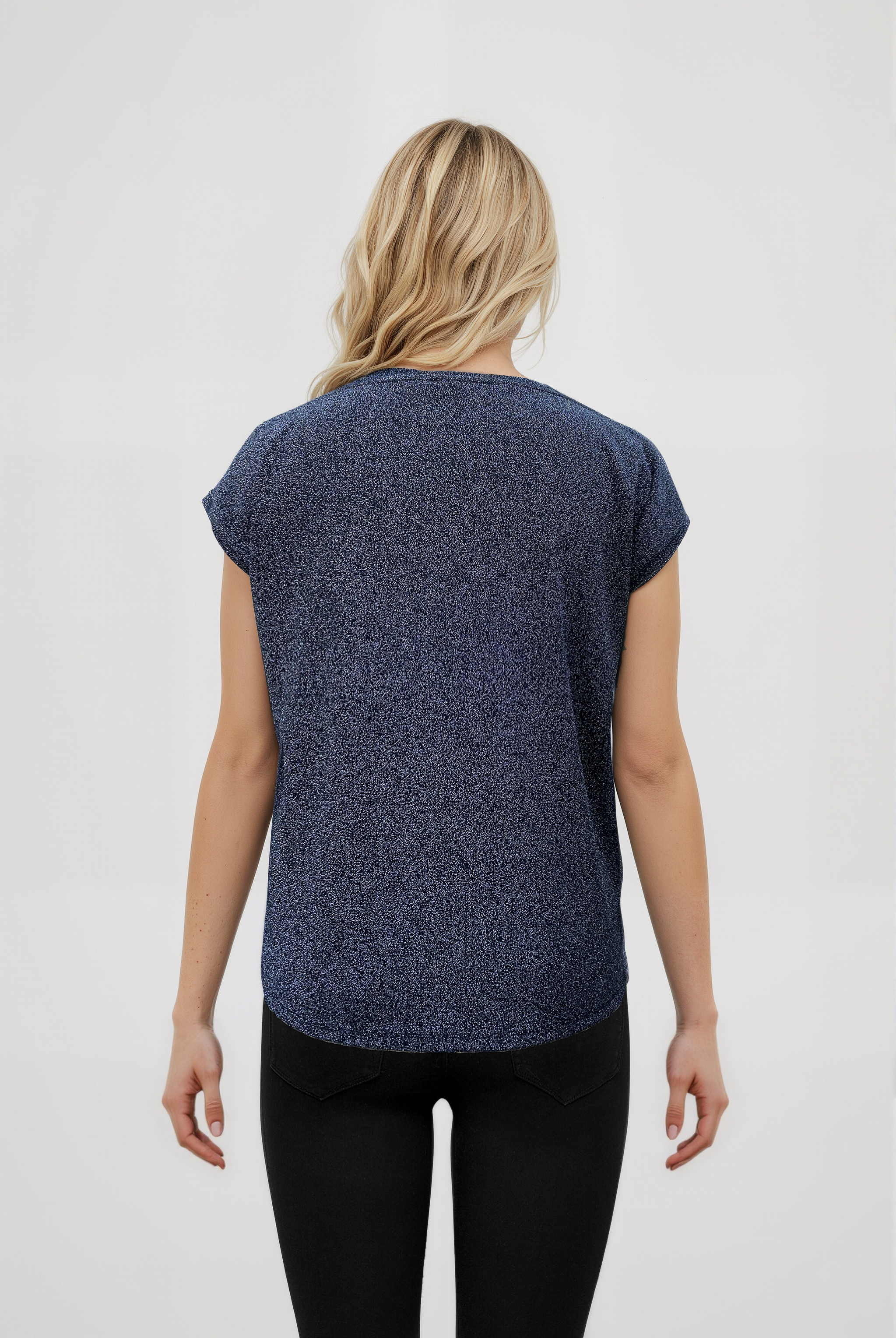 Siyah Beyaz Bisiklet Yaka Simli Kısa Kollu Kadın T-Shirt SKY GLITTER S/S TOP - T-Shirt - Westmark London EU(TR) Store Organik Pamuklu Sürdürülebilir Moda