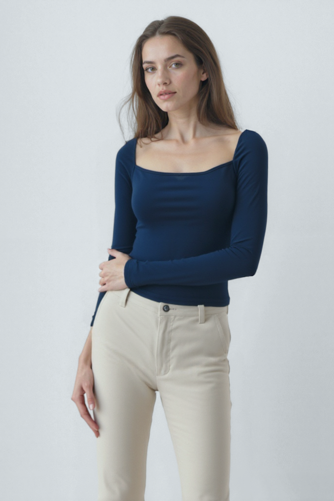 Gece Siyahı Kare Yaka Uzun Kollu Kadın Crop Body CECILIA CROP TOP - Blouse - Westmark London EU(TR) Store Organik Pamuklu Sürdürülebilir Moda