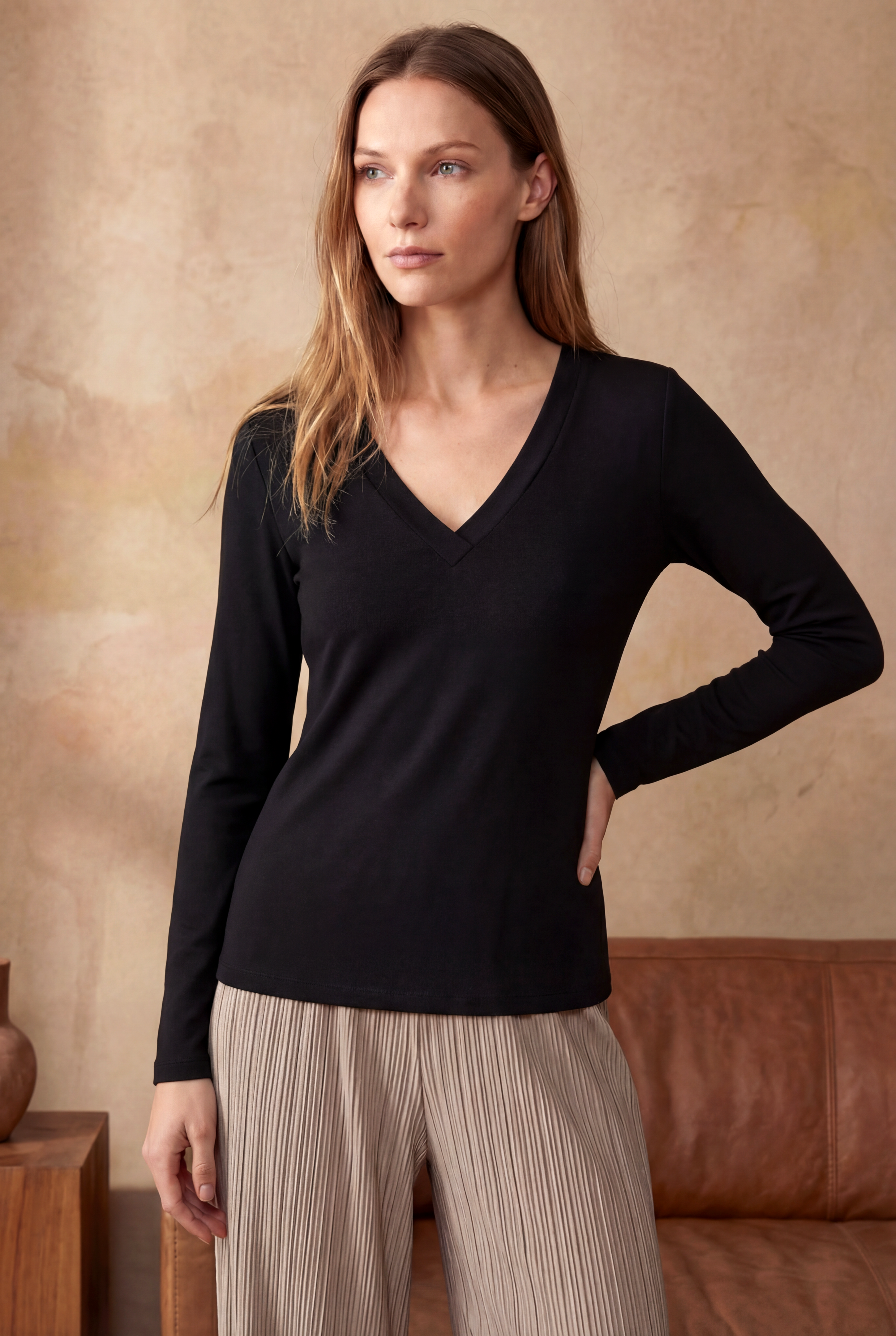 Mürekkep Siyahı V Yaka Uzun Kollu Kadın Bluz VIOLA TOP - Blouse - Westmark London EU(TR) Store Organik Pamuklu Sürdürülebilir Moda