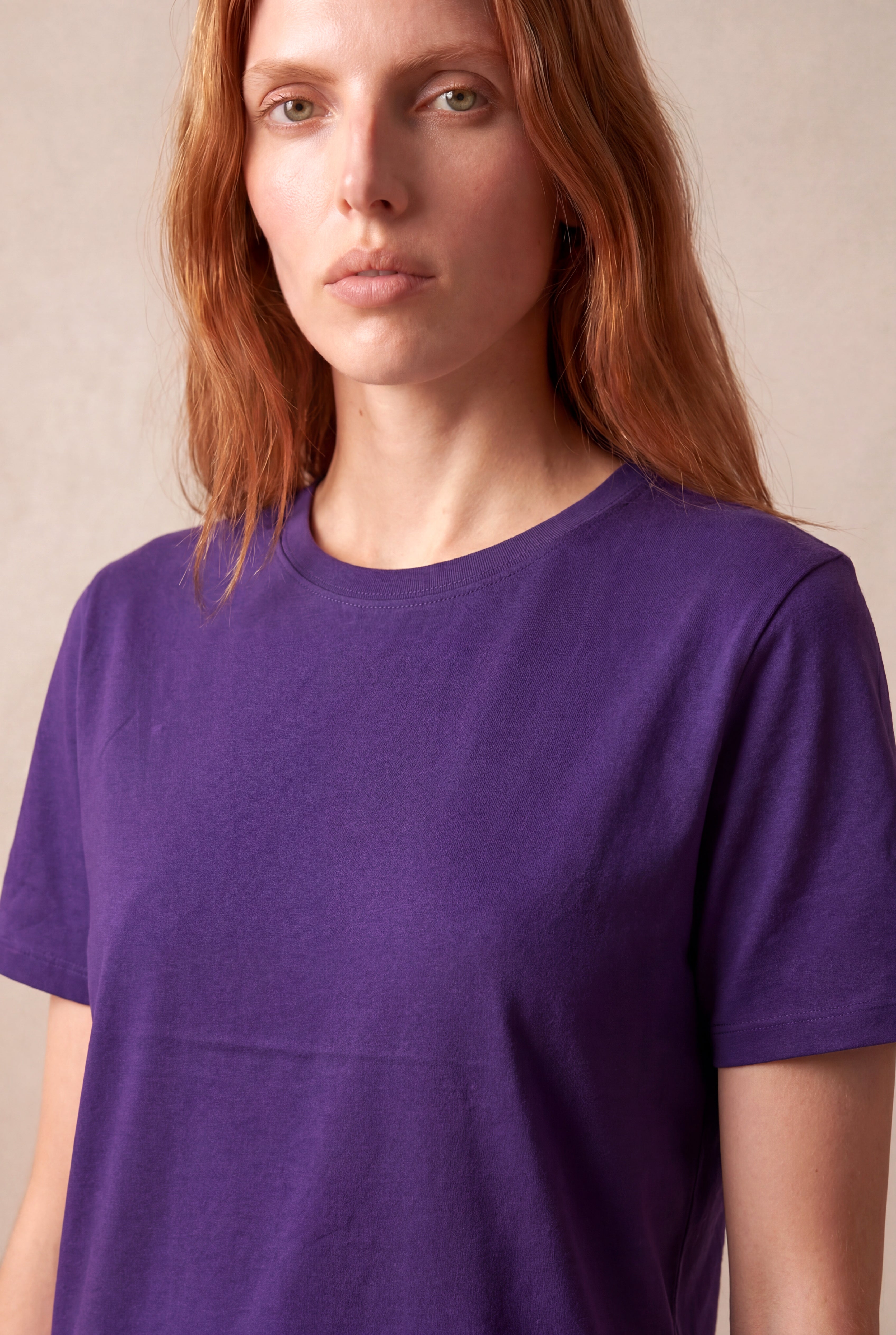 Kadın Mor %100 Pamuk Regular Fit Bisiklet Yaka Kısa Kollu Basic T-Shirt TONINA