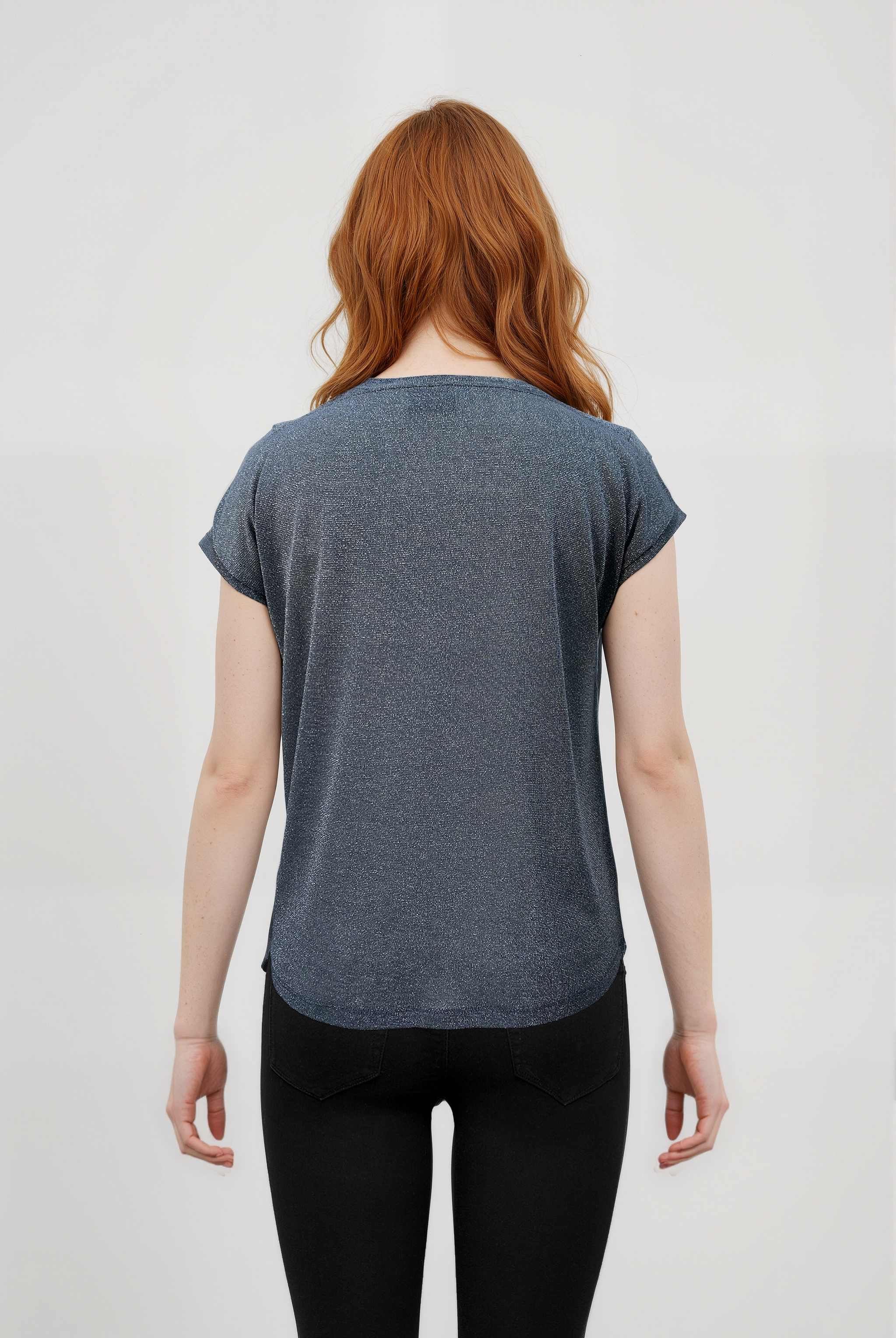 Koyu Gri Bisiklet Yaka Simli Kısa Kollu Kadın T-Shirt SKY GLITTER S/S TOP - T-Shirt - Westmark London EU(TR) Store Organik Pamuklu Sürdürülebilir Moda