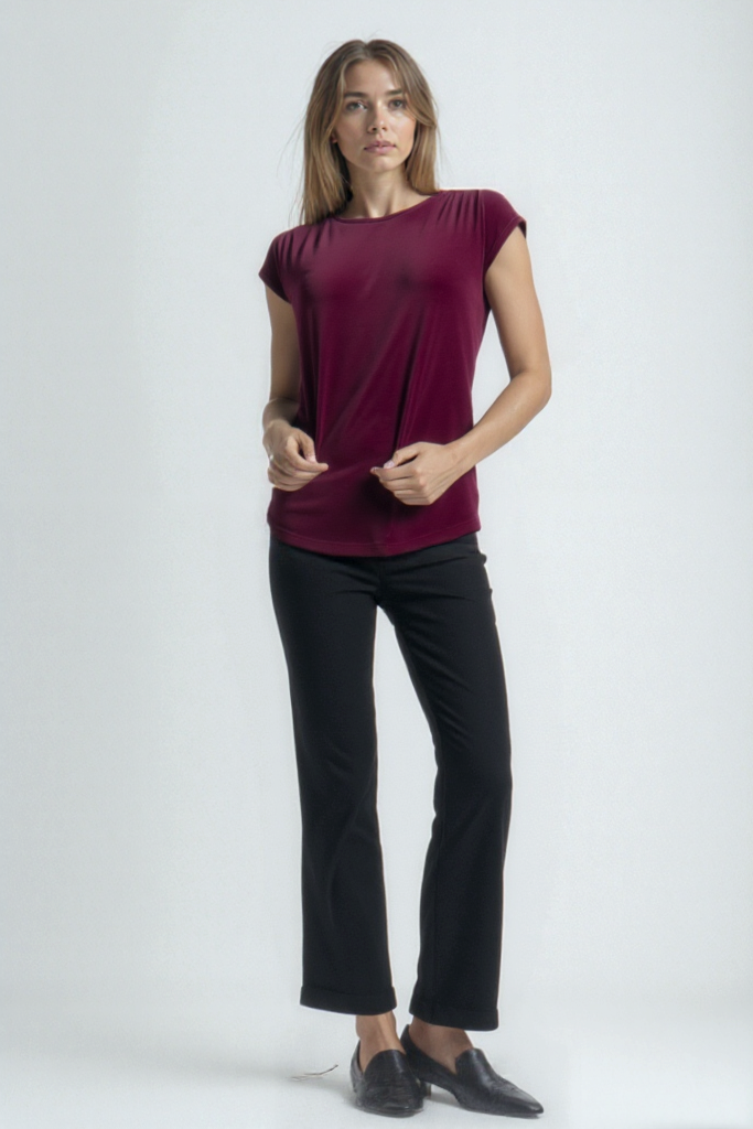 Kırmızı Bisiklet Yaka Pamuklu Kadın Kısa Kollu T-Shirt BETTY O-NECK TOP