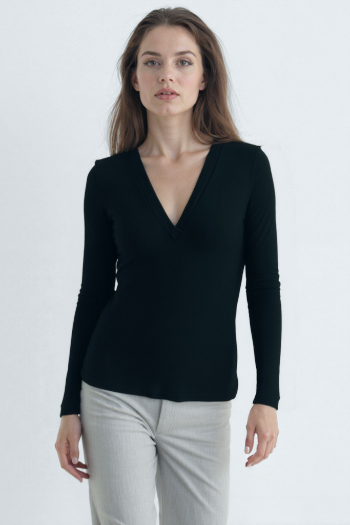 Mürekkep Siyahı V Yaka Uzun Kollu Kadın Bluz VIOLA TOP - Blouse - Westmark London EU(TR) Store Organik Pamuklu Sürdürülebilir Moda