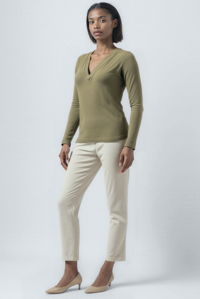 Bej V Yaka Uzun Kollu Kadın Bluz VIOLA TOP - Blouse - Westmark London EU(TR) Store Organik Pamuklu Sürdürülebilir Moda