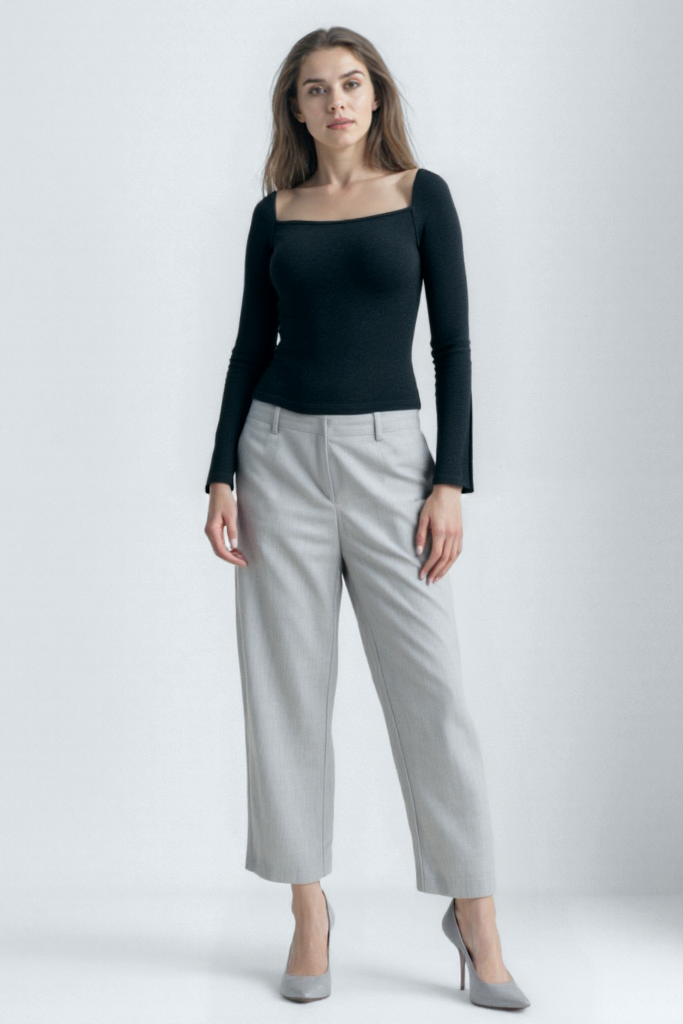 Siyah Melanj Kare Yaka Uzun Kollu Kadın Crop Body CECILIA CROP TOP - Blouse - Westmark London EU(TR) Store Organik Pamuklu Sürdürülebilir Moda