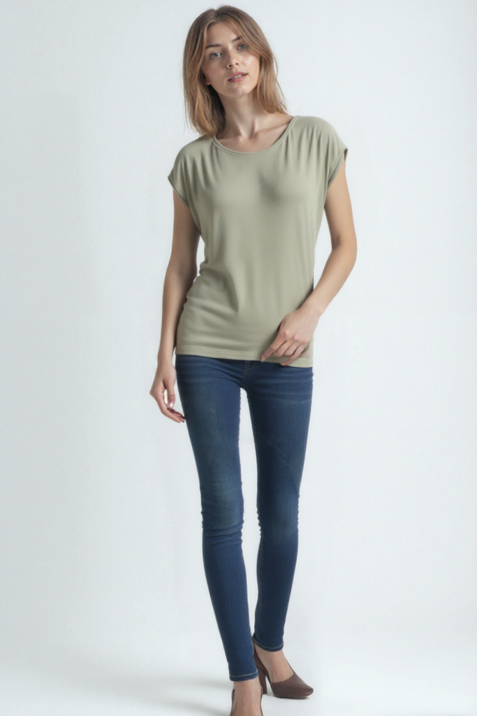 Açık Gri Bisiklet Yaka Pamuklu Kadın Kısa Kollu T-Shirt BETTY O-NECK TOP