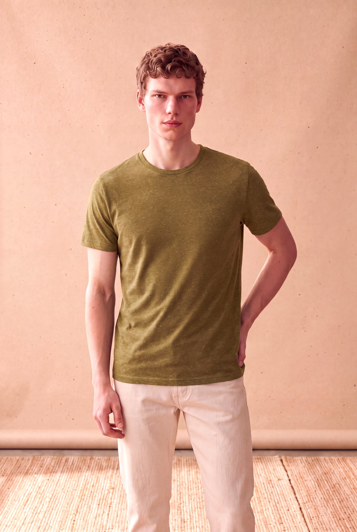 Erkek Kahve-Yeşil Kısa Kollu Bisiklet Yaka Basic T-Shirt OLAV