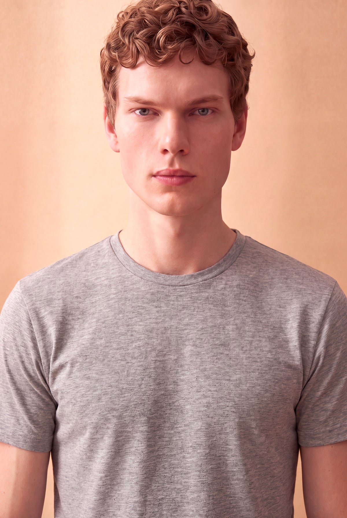 Erkek Viskon Karışımlı Açık Gri Kısa Kollu Bisiklet Yaka Basic T-Shirt OLAV