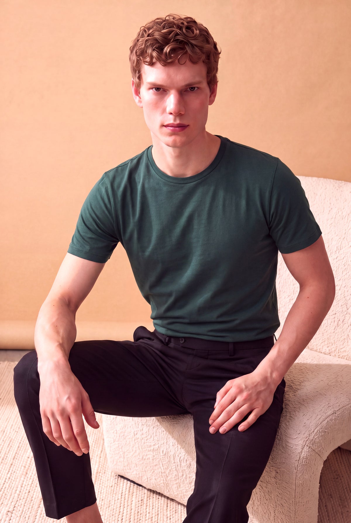 Erkek %100 Pamuk Koyu Çam Yeşili Kısa Kollu Bisiklet Yaka Basic T-Shirt OLAV