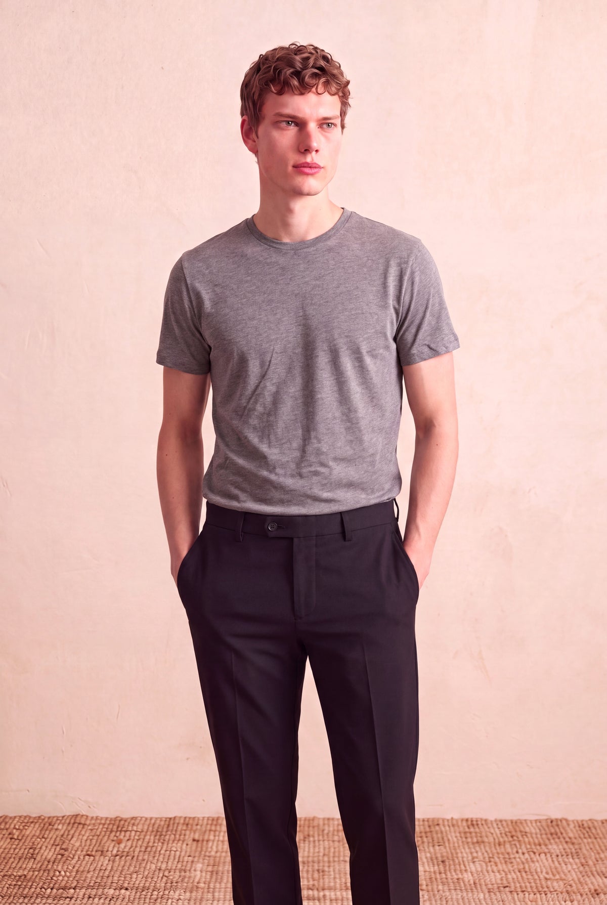 Erkek Pamuk/Modal Gri Kısa Kollu Bisiklet Yaka Basic T-Shirt OLAV