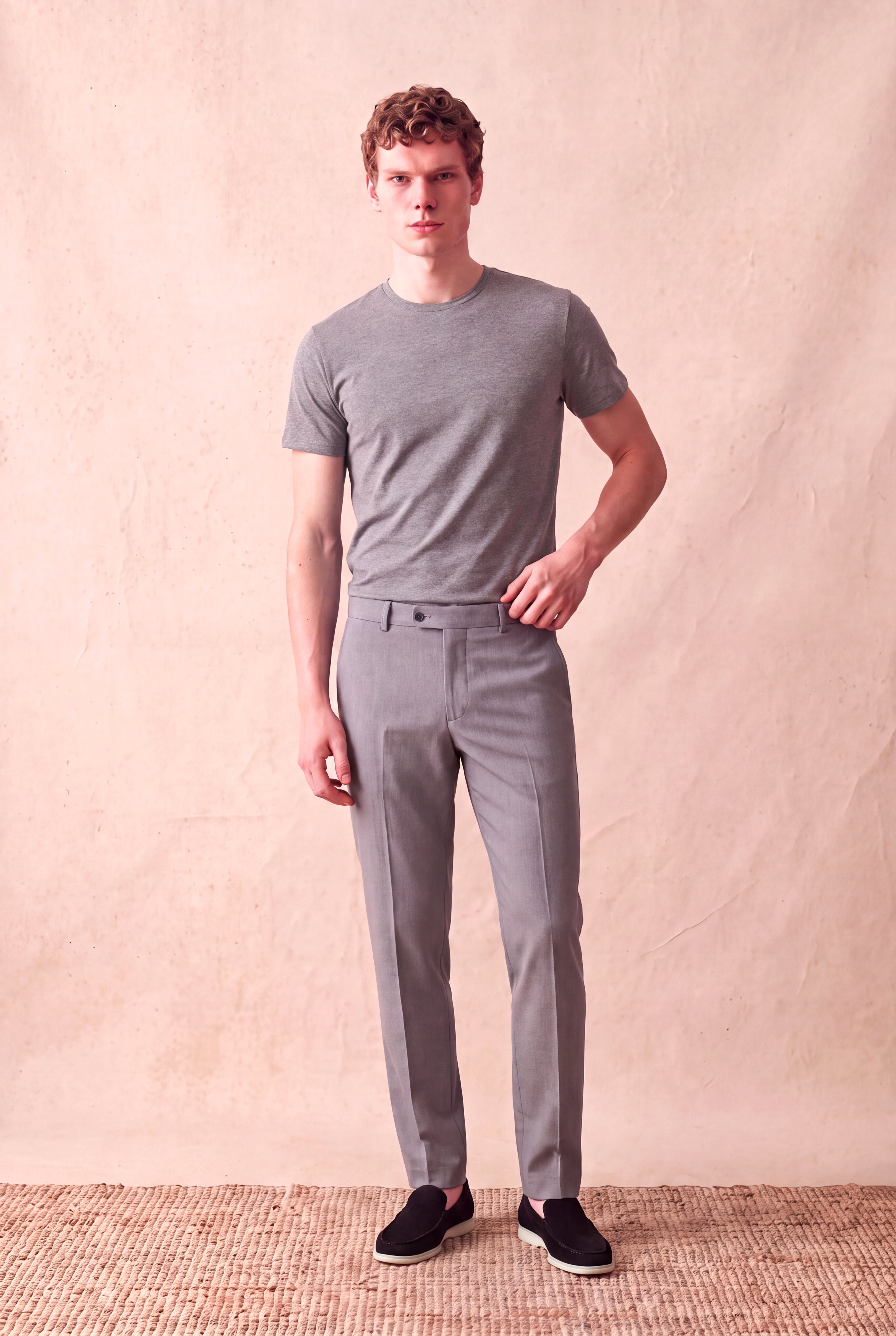 Erkek Pamuklu Orta Gri Melanj Kısa Kollu Bisiklet Yaka Basic T-Shirt OLAV