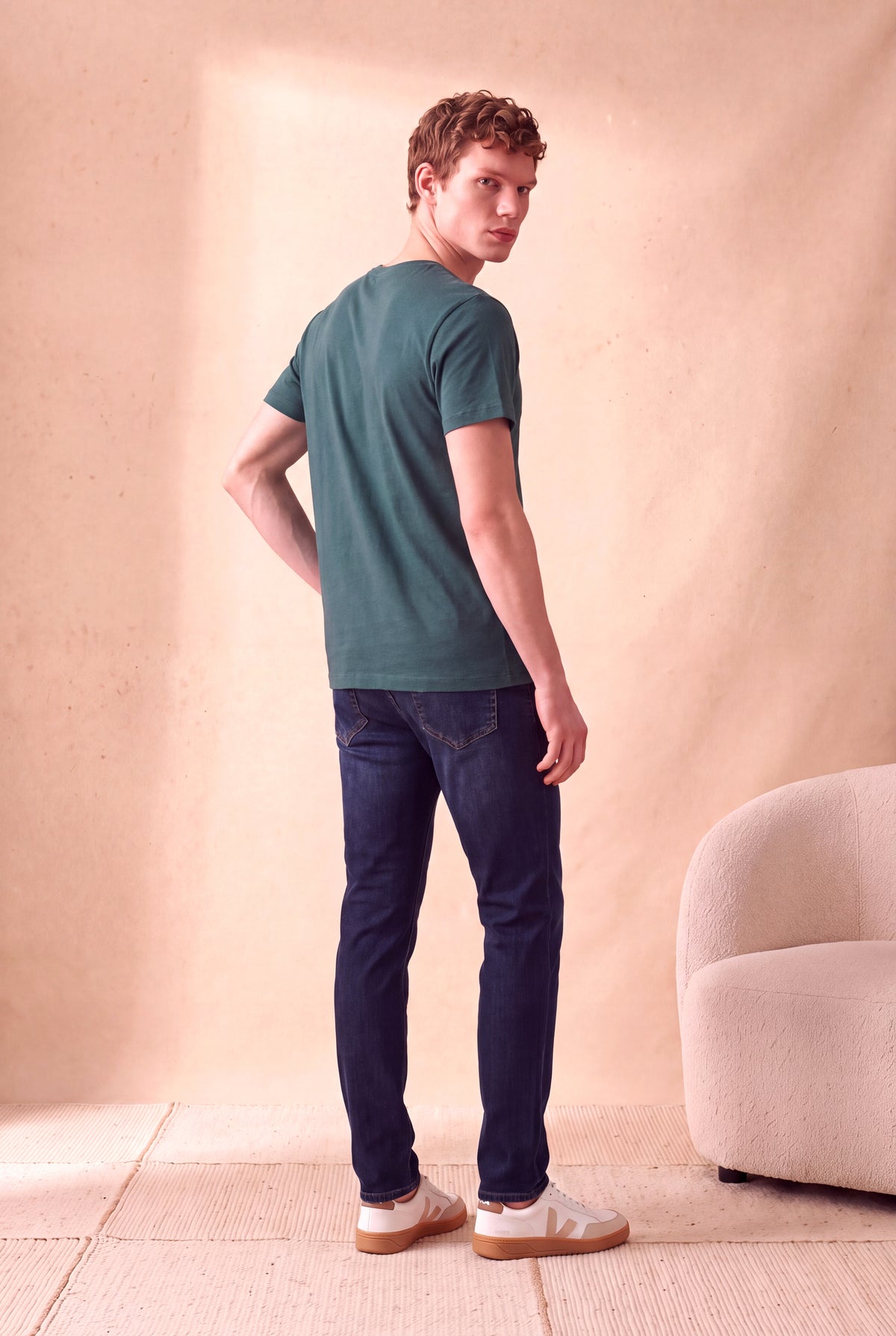 Erkek %100 Pamuk Çam Yeşili Kısa Kollu Bisiklet Yaka Basic T-Shirt OLAV