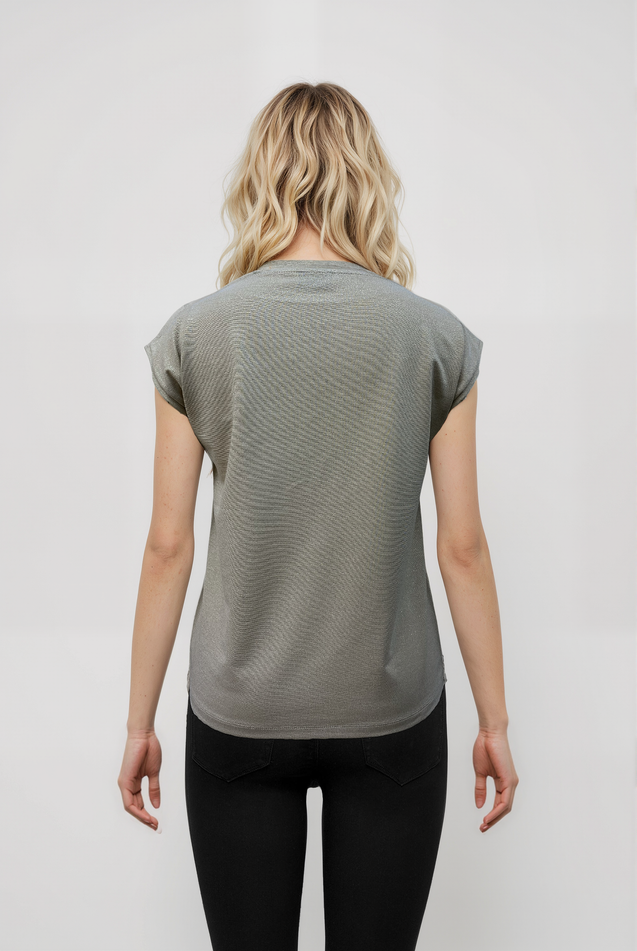 Gri Bisiklet Yaka Simli Kısa Kollu Kadın T-Shirt SKY GLITTER S/S TOP - T-Shirt - Westmark London EU(TR) Store Organik Pamuklu Sürdürülebilir Moda