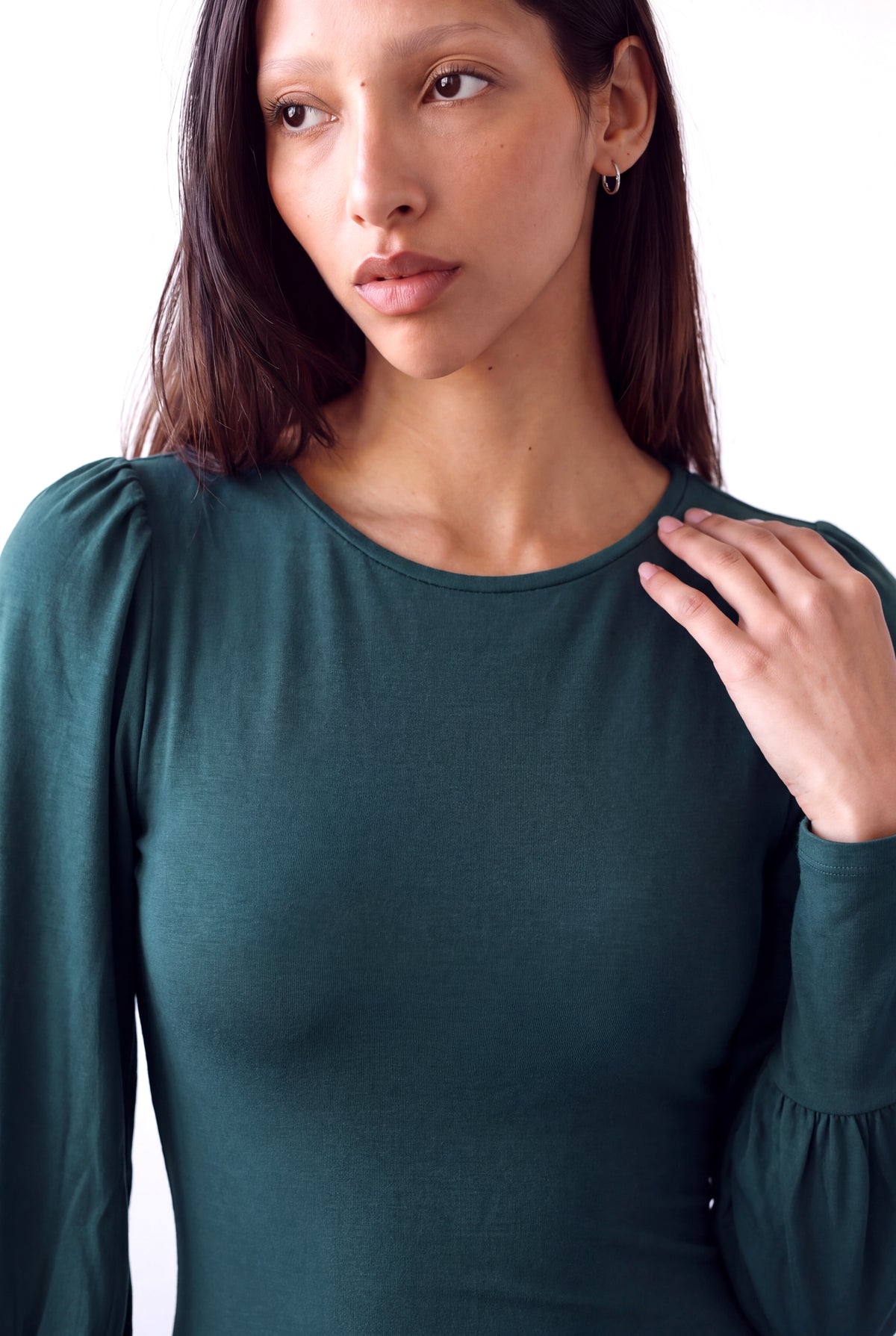 Çam Yeşili Kadın Çam Yeşili Pamuklu Bisiklet Yaka Uzun Balon Kollu Uzun Manşet Detaylı Elbise PAULINE - Dress - Westmark London EU(TR) Store Organik Pamuklu Sürdürülebilir Moda