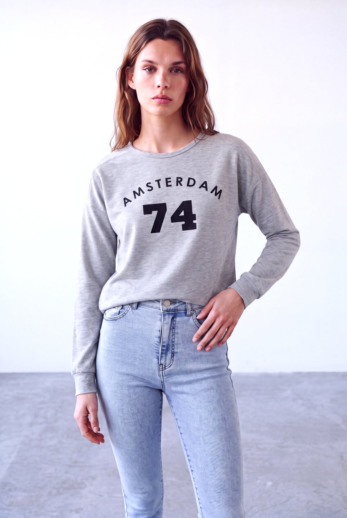 Gri Melanj Kadın Gri Melanj Viskon Karışımlı Bisiklet Yaka Uzun Kollu Baskılı Sweatshirt NATALIE - Top - Westmark London EU(TR) Store Organik Pamuklu Sürdürülebilir Moda