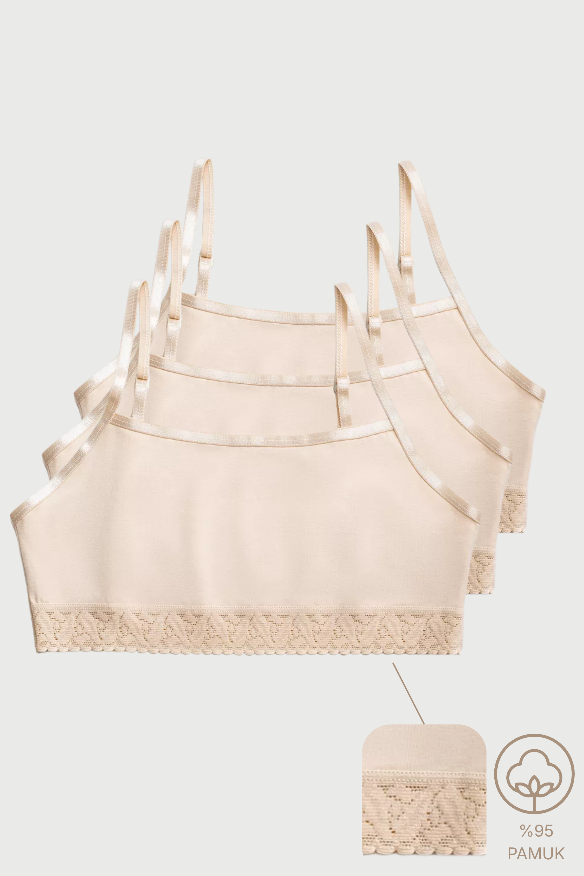 3'lü Ekru  Pamuk /  Elastan Kız Çocuk Alttan Dantelli Bustiyer Set LCALISA - Underwear - Westmark London EU(TR) Store Organik Pamuklu Sürdürülebilir Moda