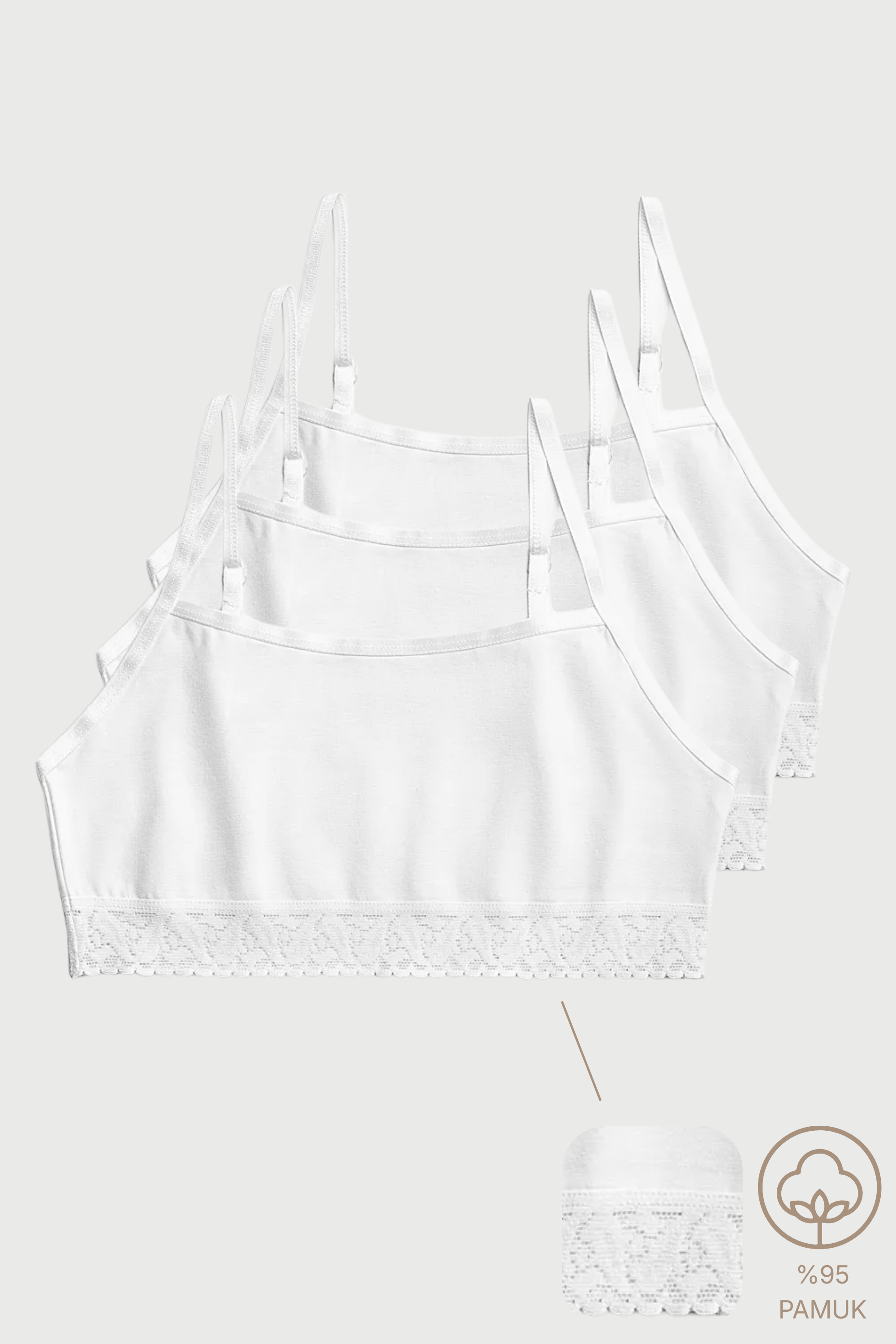 3'lü Beyaz  Pamuk /  Elastan Kız Çocuk Alttan Dantelli Bustiyer Set LCALISA - Underwear - Westmark London EU(TR) Store Organik Pamuklu Sürdürülebilir Moda