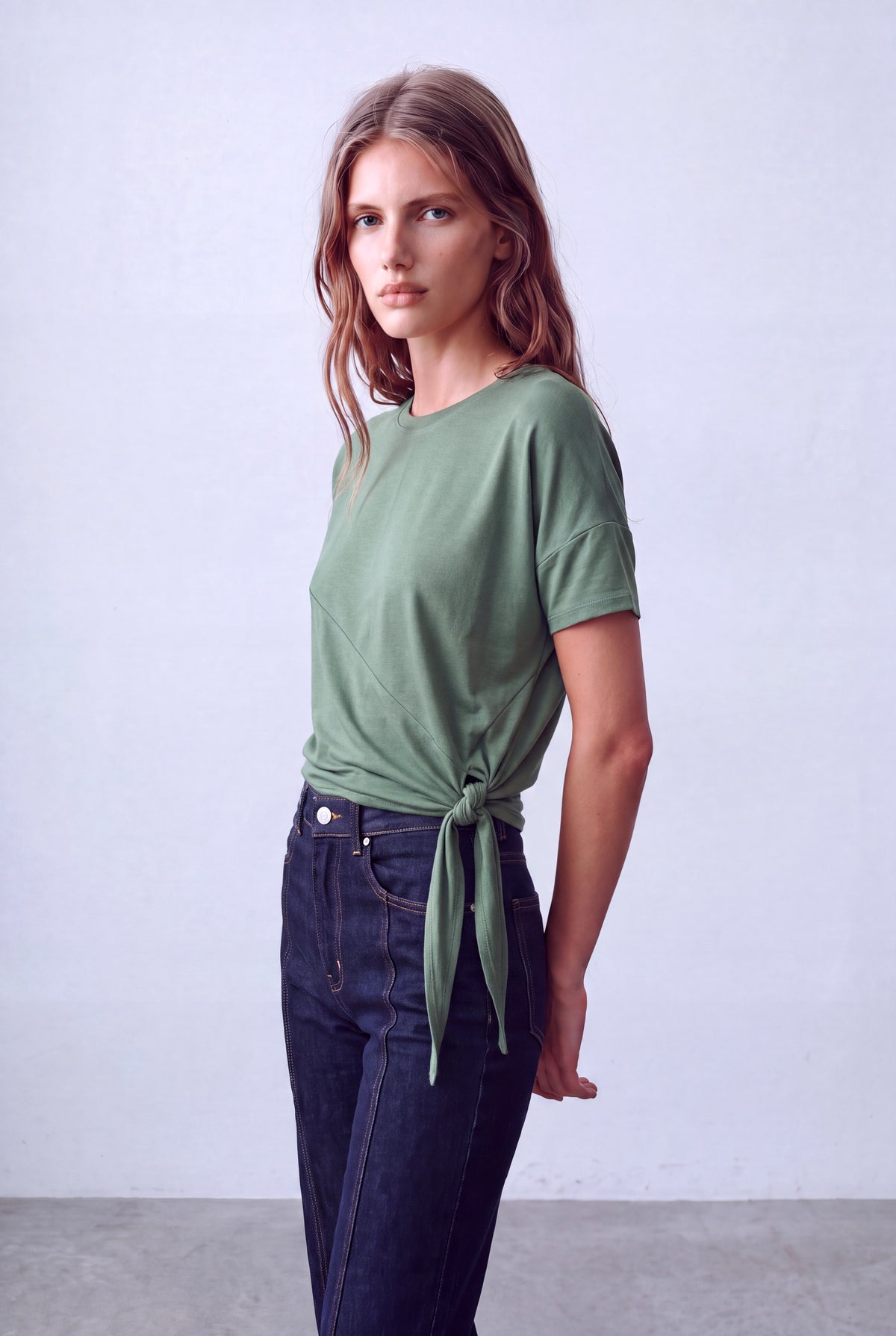 Yeşil Kadın Yeşil Viskon Bisiklet Yaka Düşük Omuz Kısa Kol Yandan Bağlamalı Büzgülü Bluz VERA - Top - Westmark London EU(TR) Store Organik Pamuklu Sürdürülebilir Moda