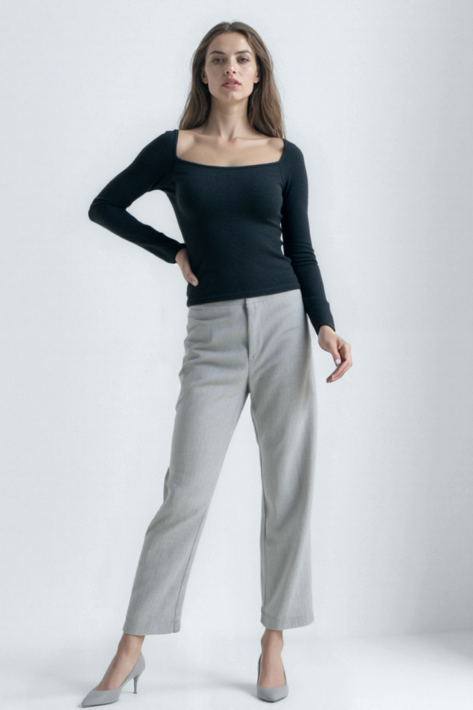 Siyah Melanj Kare Yaka Uzun Kollu Kadın Crop Body CECILIA CROP TOP - Blouse - Westmark London EU(TR) Store Organik Pamuklu Sürdürülebilir Moda