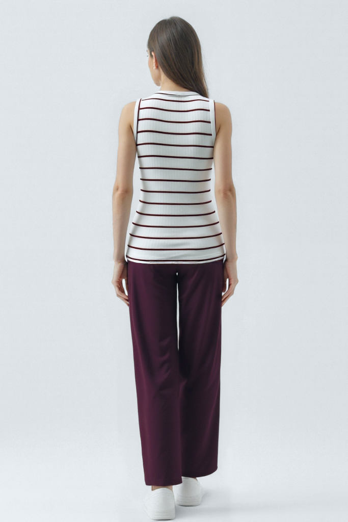 Kırmızı Beyaz Çizgili Bisiklet Yaka Kolsuz Kadın T-Shirt POPPY TOP - Tops - Westmark London EU(TR) Store Organik Pamuklu Sürdürülebilir Moda