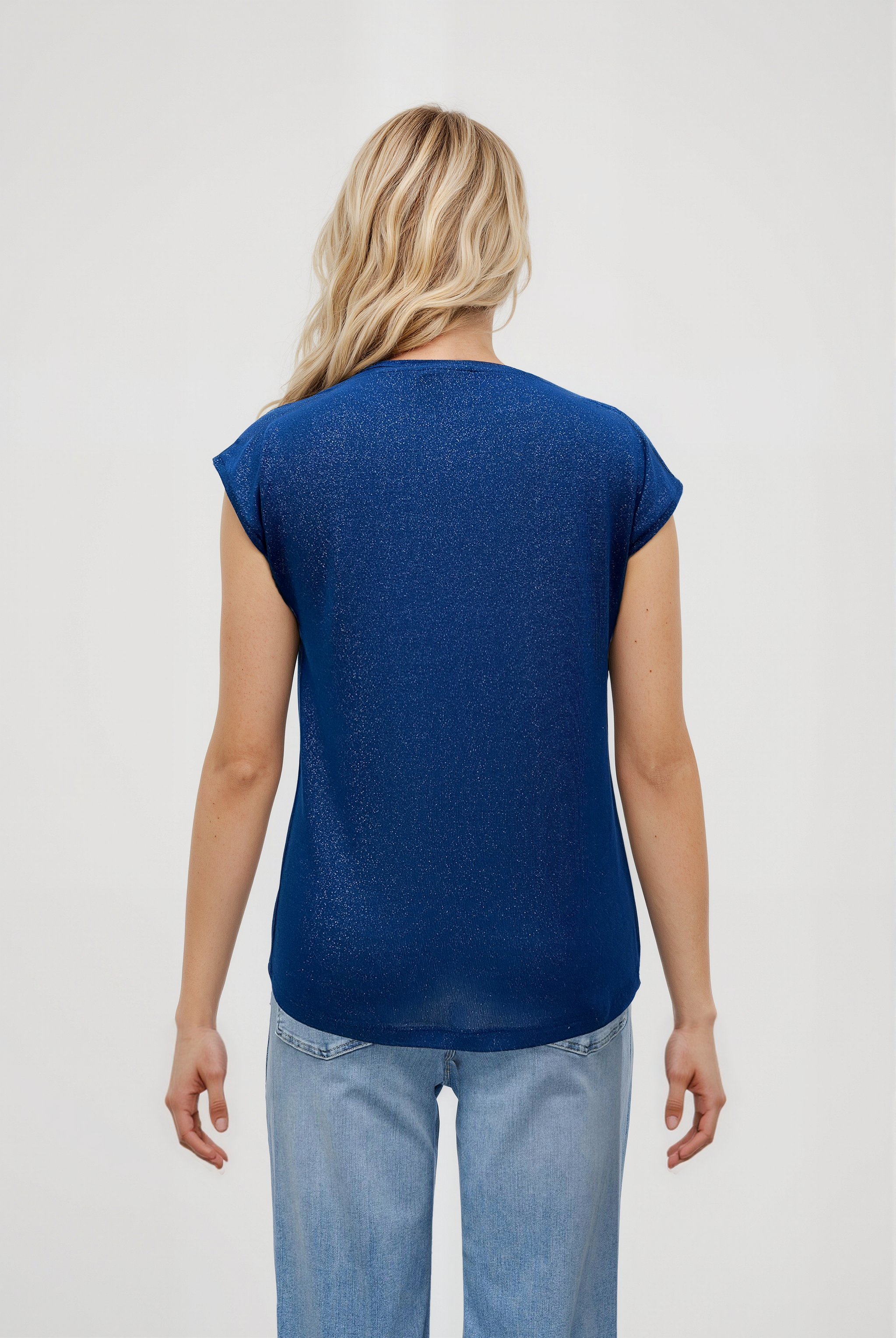 Koyu Mavi Bisiklet Yaka Simli Kısa Kollu Kadın T-Shirt SKY GLITTER S/S TOP - T-Shirt - Westmark London EU(TR) Store Organik Pamuklu Sürdürülebilir Moda
