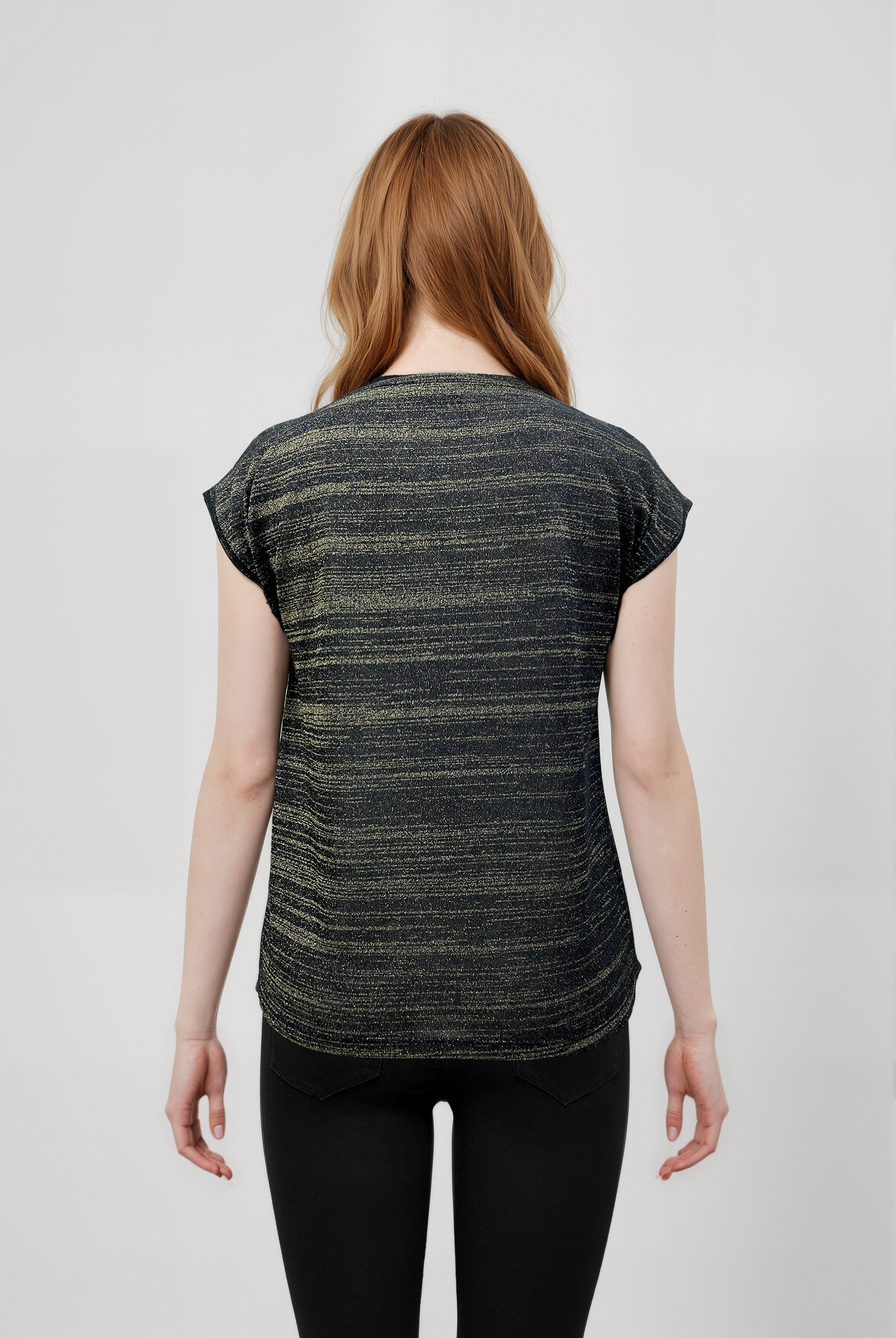 Siyah Altın Çizgili Bisiklet Yaka Simli Kısa Kollu Kadın T-Shirt SKY GLITTER S/S TOP - T-Shirt - Westmark London EU(TR) Store Organik Pamuklu Sürdürülebilir Moda