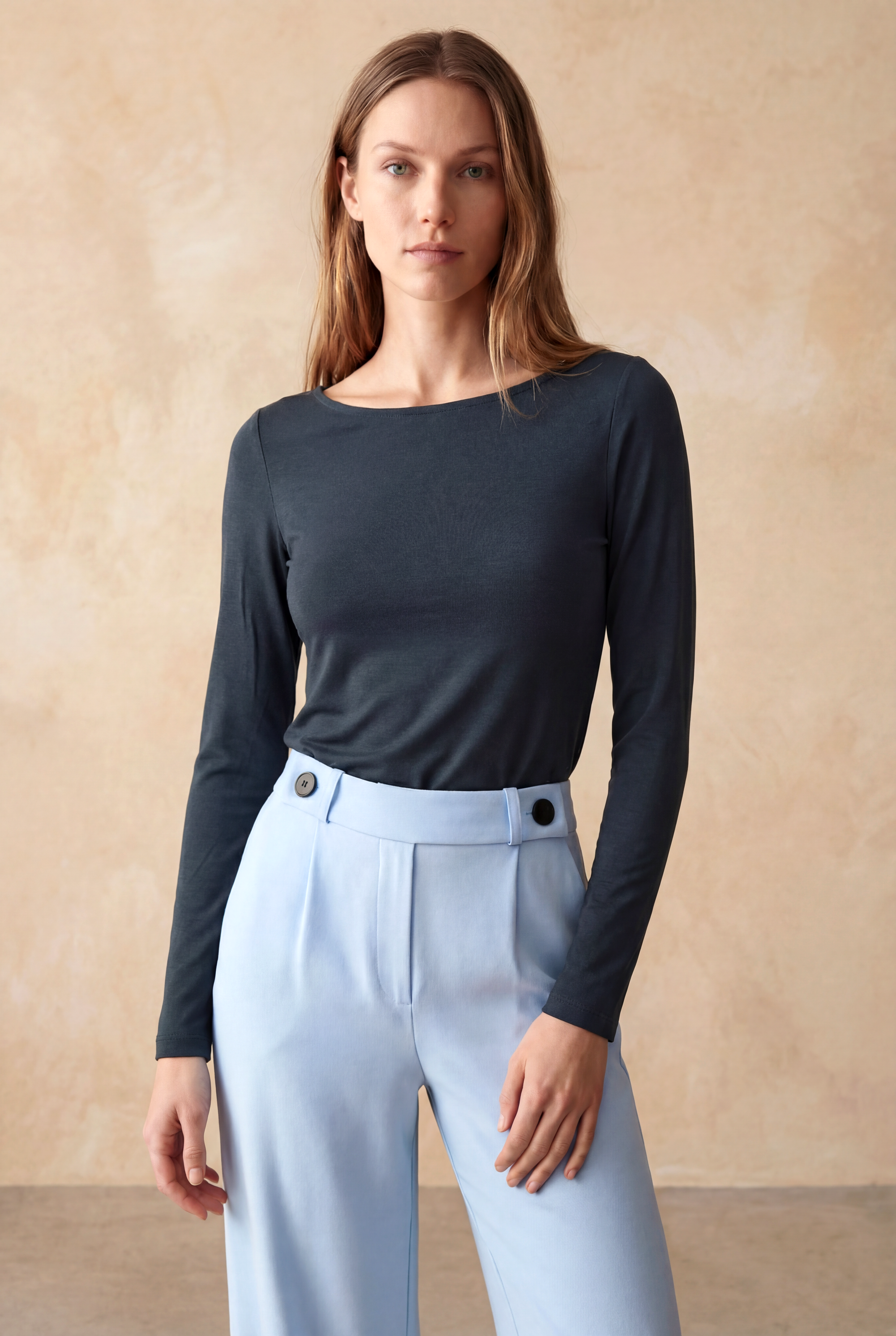 Lacivert Kayık Yaka Uzun Kollu Kadın T-Shirt HEATHER TOP - T-Shirt - Westmark London EU(TR) Store Organik Pamuklu Sürdürülebilir Moda