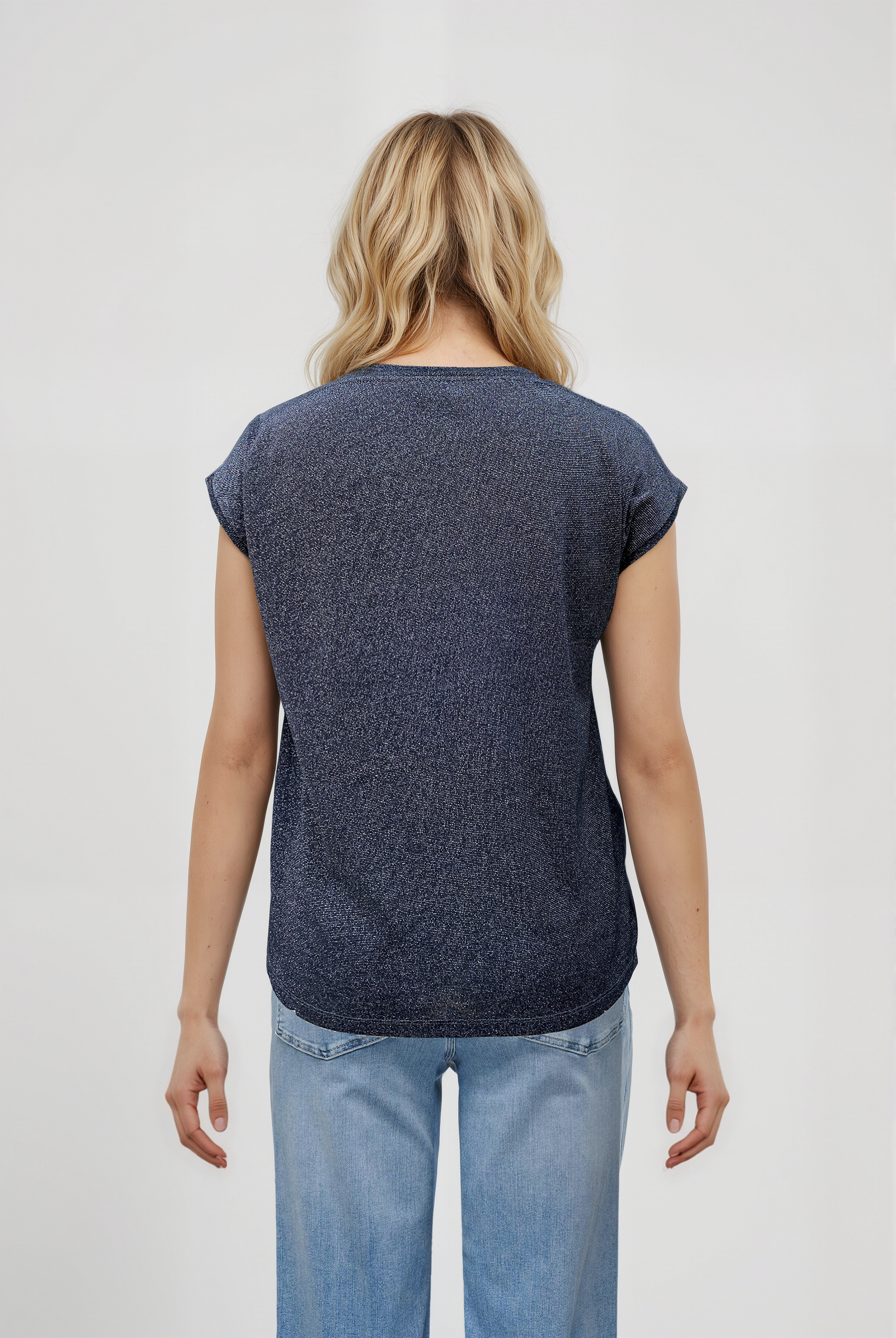 Siyah Gri Bisiklet Yaka Simli Kısa Kollu Kadın T-Shirt SKY GLITTER S/S TOP - T-Shirt - Westmark London EU(TR) Store Organik Pamuklu Sürdürülebilir Moda