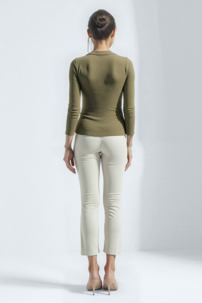 Bej V Yaka Uzun Kollu Kadın Bluz VIOLA TOP - Blouse - Westmark London EU(TR) Store Organik Pamuklu Sürdürülebilir Moda