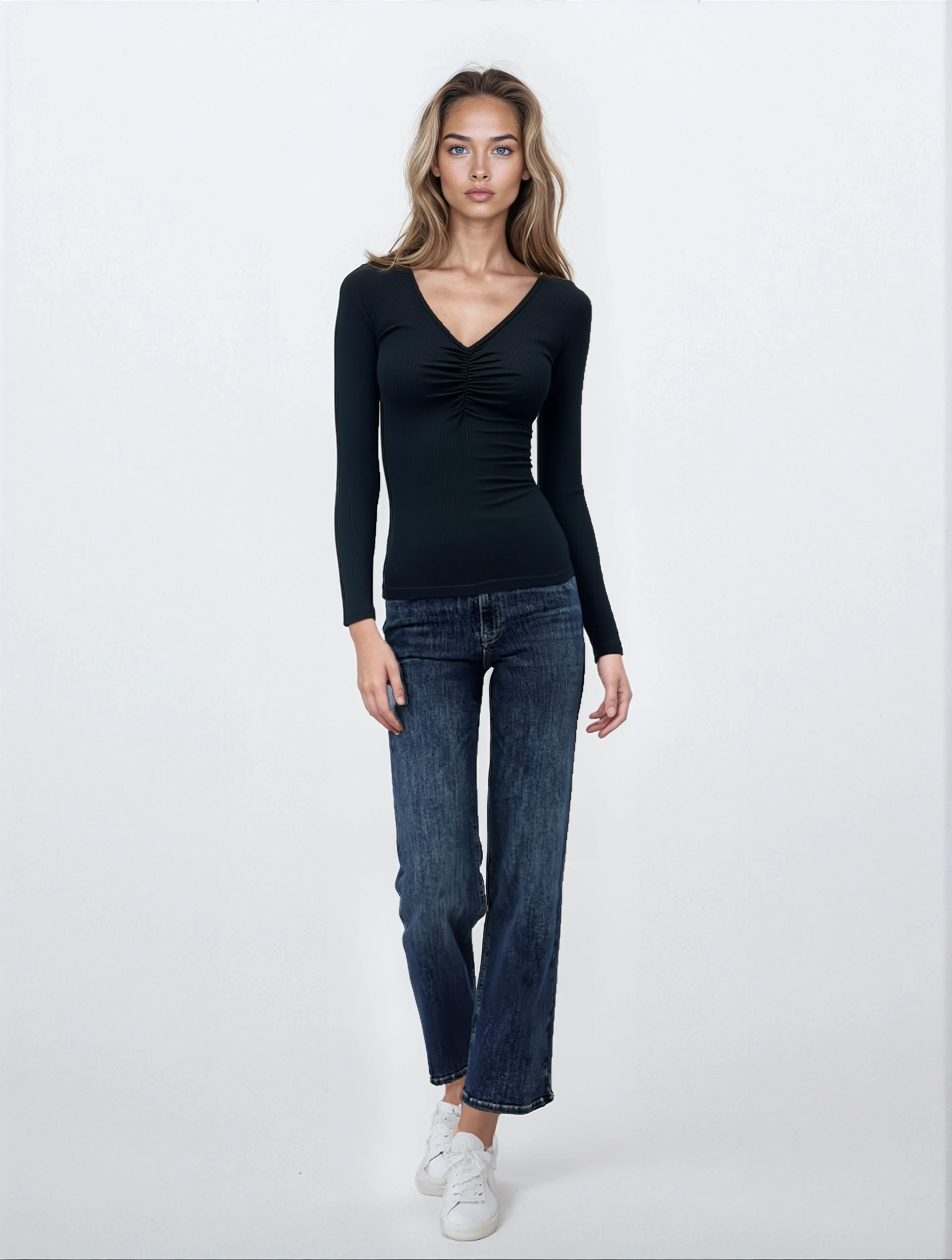 Siyah V Yaka Uzun Kollu Kadın Bluz OTTILIE TOP - Blouse - Westmark London EU(TR) Store Organik Pamuklu Sürdürülebilir Moda