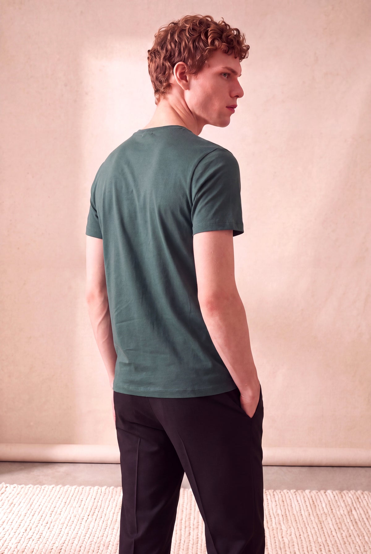 Erkek %100 Pamuk Yeşil Kısa Kollu Bisiklet Yaka Basic T-Shirt OLAV