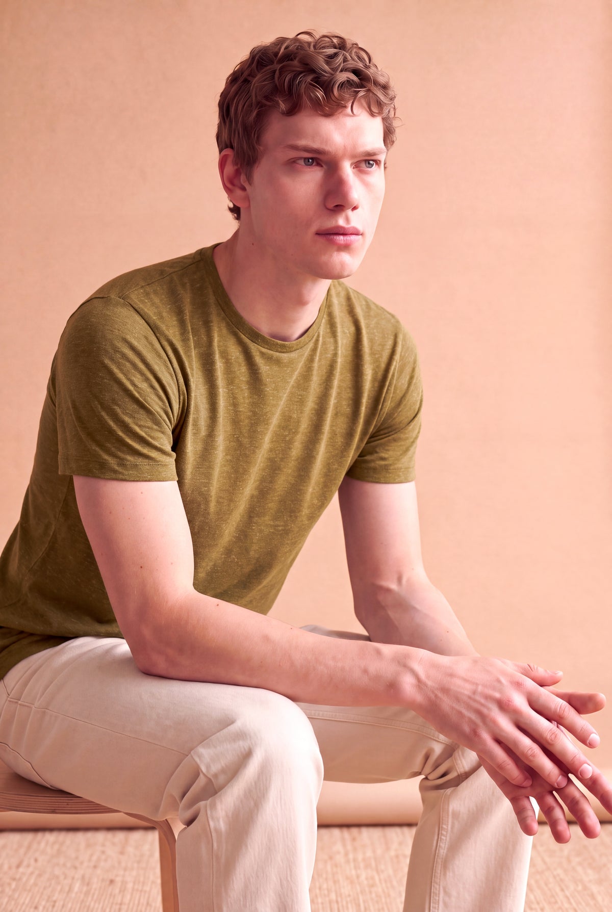 Erkek Kahve-Yeşil Kısa Kollu Bisiklet Yaka Basic T-Shirt OLAV