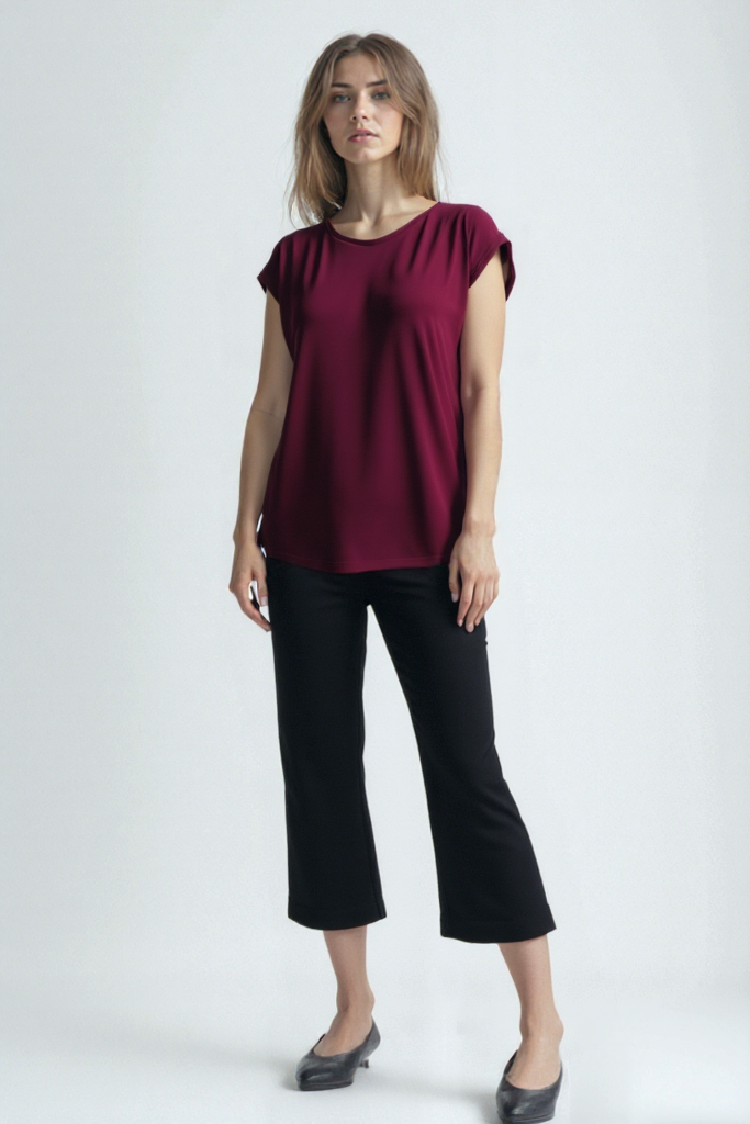 Kırmızı Bisiklet Yaka Pamuklu Kadın Kısa Kollu T-Shirt BETTY O-NECK TOP
