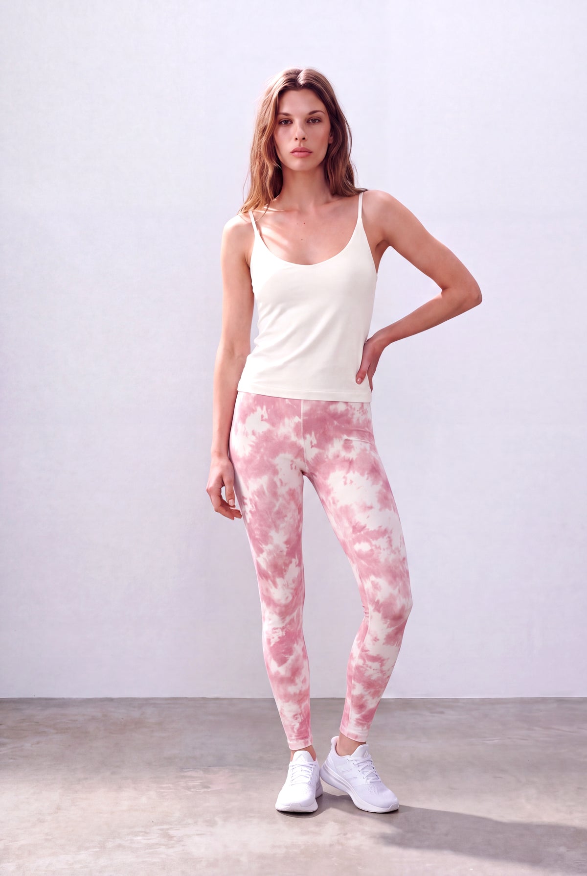 Pembe / Beyaz Kadın Pembe / Beyaz Pamuklu Yüksek Bel Batik Desenli Tayt MAYA - Leggings - Westmark London EU(TR) Store Organik Pamuklu Sürdürülebilir Moda