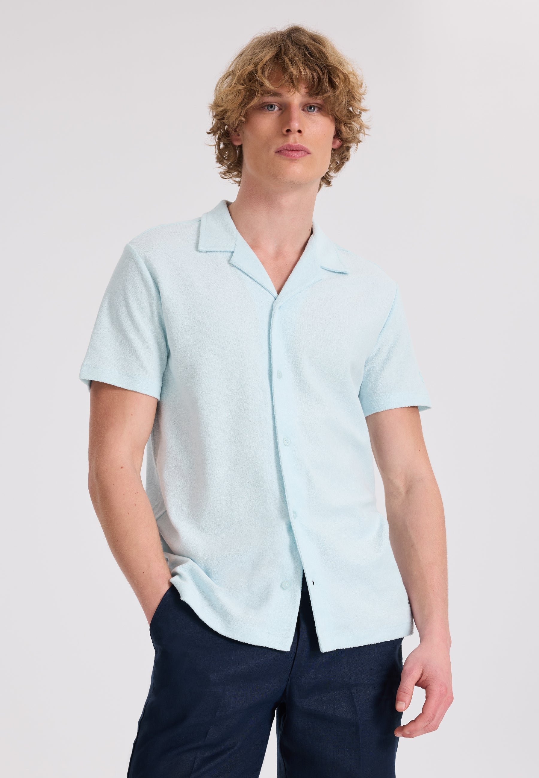 Açık Mavi Pamuklu Havlu Kumaş Regular Fit Kısa Kollu Erkek Gömlek BREEZE  TOWELLING - Shirt - Westmark London EU(TR) Store Organik Pamuklu Sürdürülebilir Moda