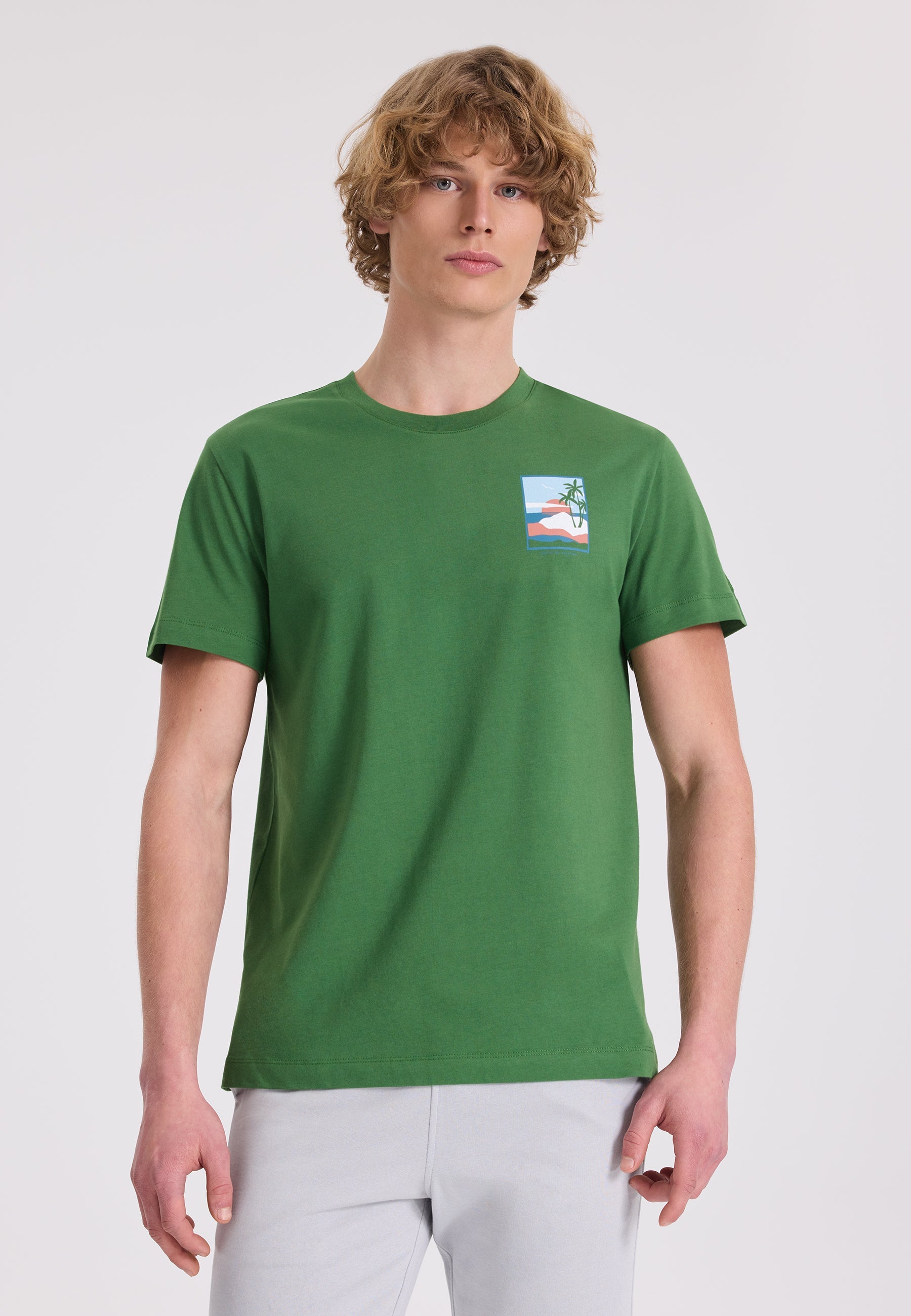 Yeşil Ön ve Arka Baskılı Bisiklet Yaka Pamuklu Regular Fit Erkek T-Shirt WMBACK SUNSET - T-Shirt - Westmark London EU(TR) Store Organik Pamuklu Sürdürülebilir Moda