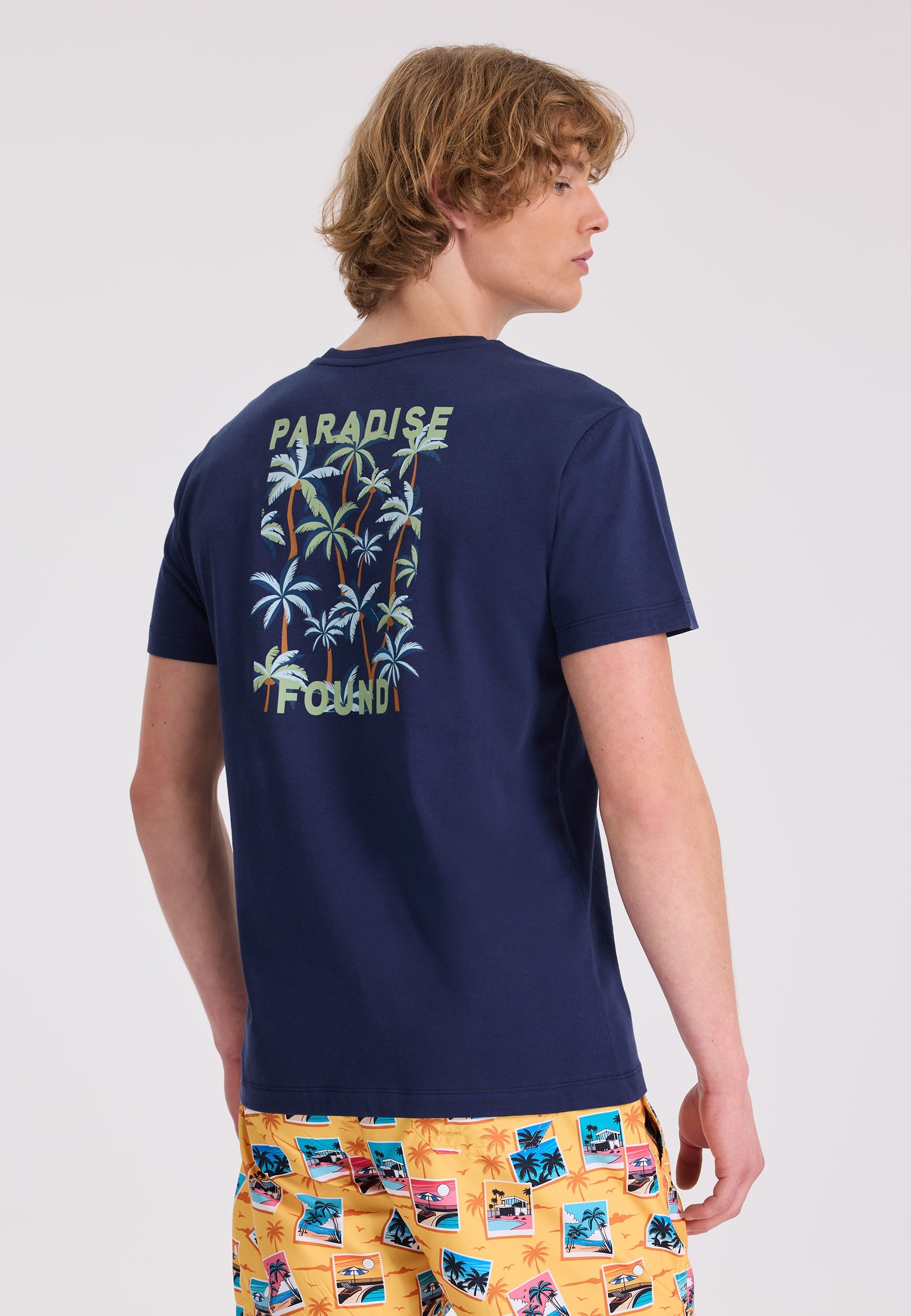 Lacivert Ön ve Arka Baskılı Bisiklet Yaka Pamuklu Regular Fit Erkek T-Shirt WMBACK PARADISE - T-Shirt - Westmark London EU(TR) Store Organik Pamuklu Sürdürülebilir Moda